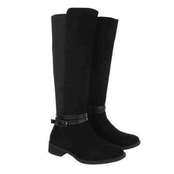 Ital-Design Damen Freizeit Stiefel Blockabsatz Flache Stiefel in Schwarz