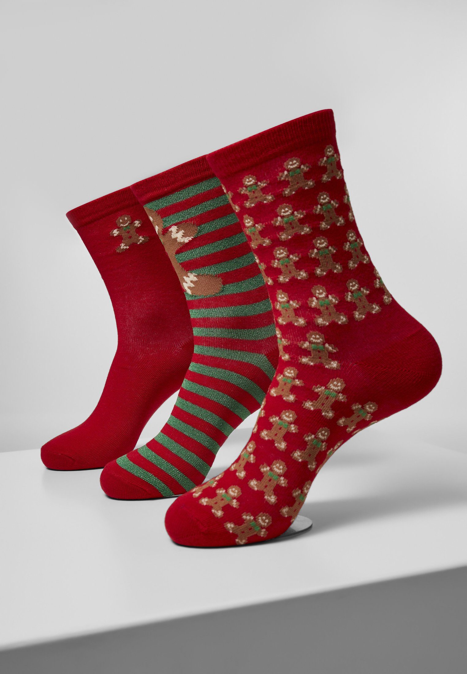 URBAN CLASSICS Freizeitsocken Accessoires Christmas Gingerbread Lurex Socks 3-Pack (1-Paar) | Socken