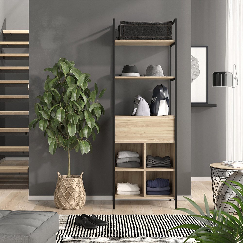 Vicco Kleiderschrank Enya, Holz/Schwarz, 60 x 180 cm mit Schublade (1-St)