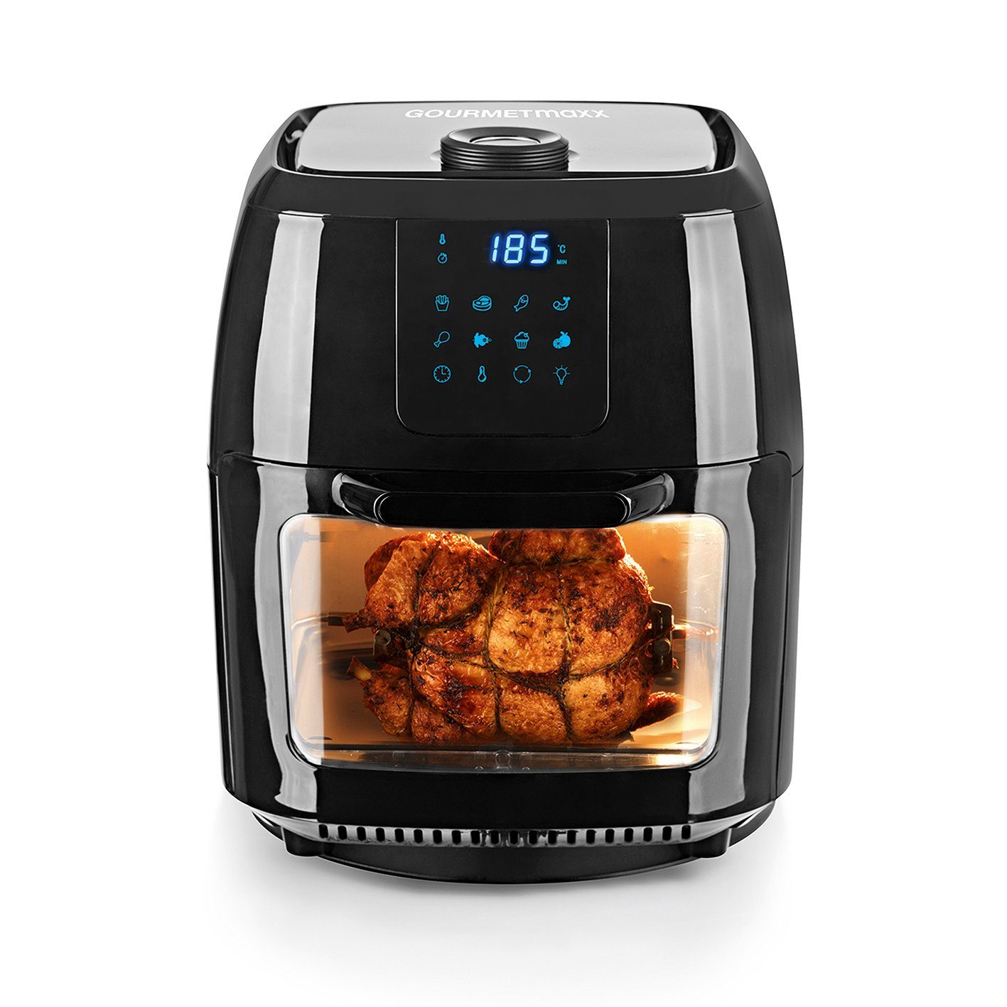 GOURMETmaxx Heißluftfritteuse Fritteuse Airfryer Drehgrill Digital 9in1, 1800 W, inkl. Drehspieß für Hähnchen, ohne Öl, Heissluft