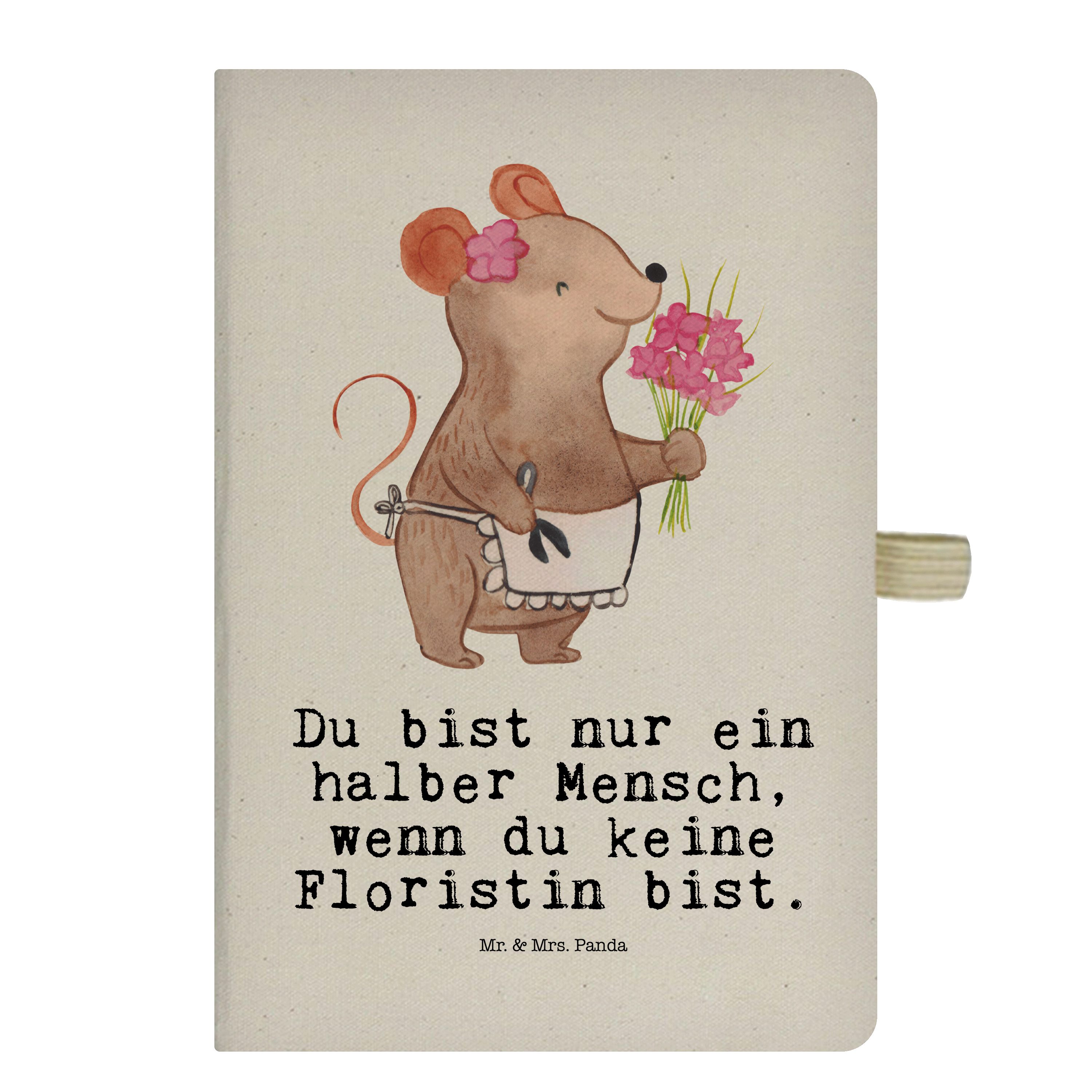 Mr. & Mrs. Panda Notizbuch Floristin mit Herz - Transparent - Geschenk, Blumenstrauß, Firma, Abs Mr. & Mrs. Panda