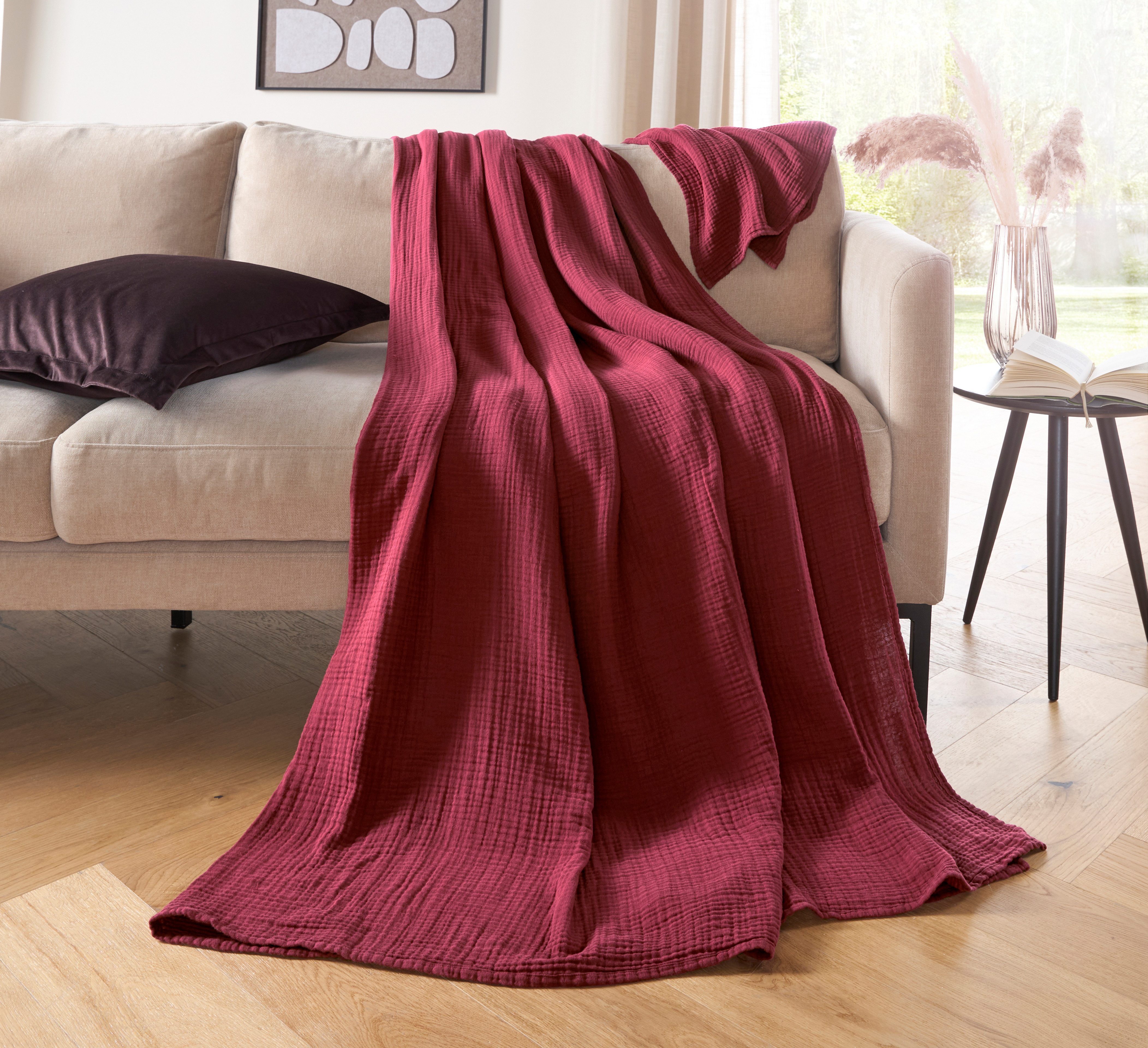 Wohndecke HEVIN, Musselin, 100% Baumwolle, Topseller!, LeGer Home by Lena Gercke, Tagesdecke im Baumwoll-Crinkle-Effekt, Musselin, Kuscheldecke – Bild 2 von 4