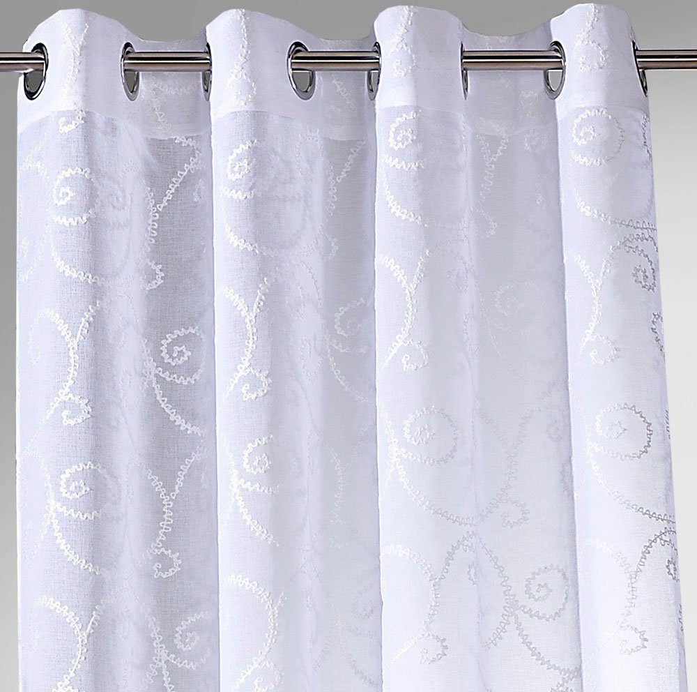 Weckbrodt Vorhang Romance (1 St), Ösen, halbtransparent, echte Stickerei, halbtransparent, Muster Raute, Gardine, Store