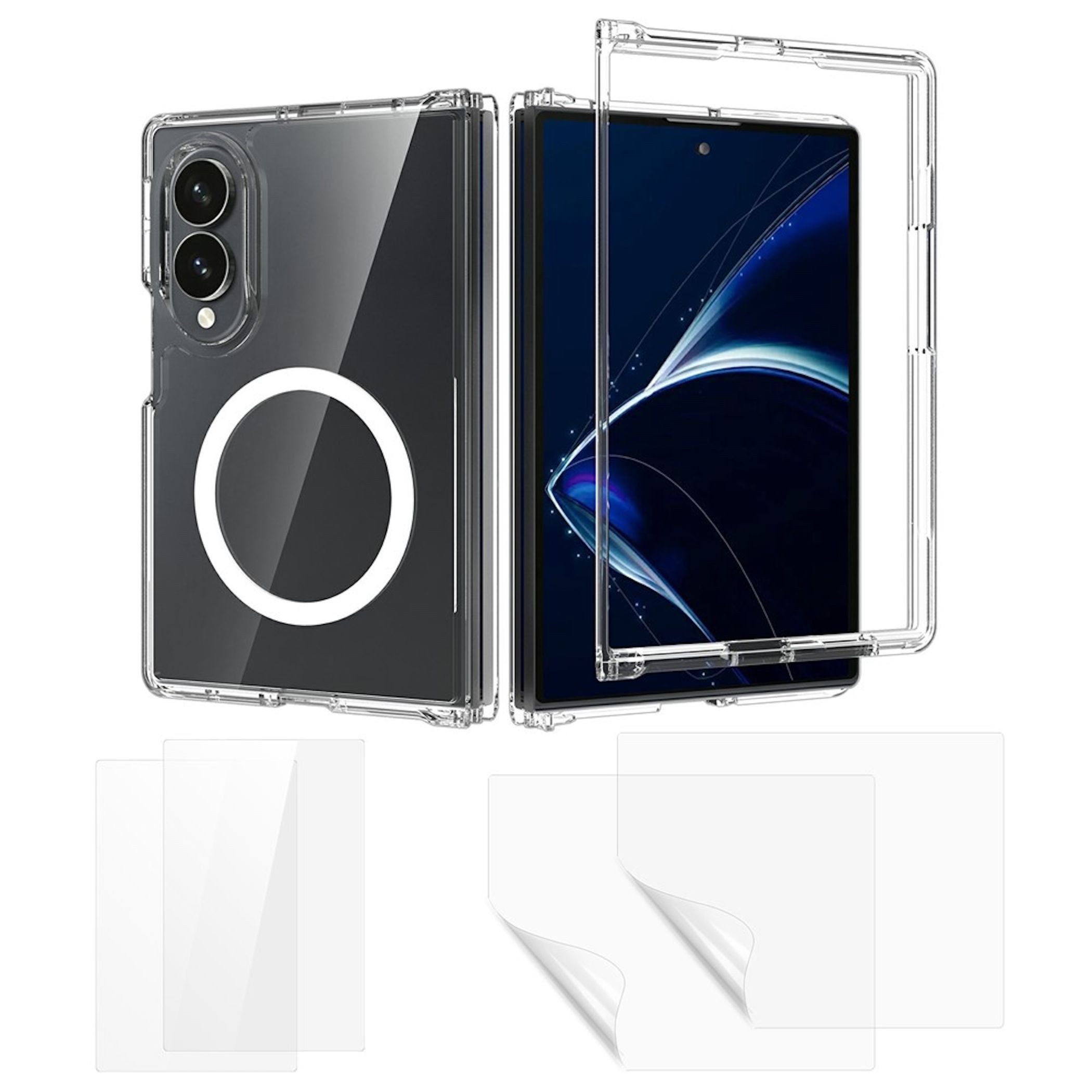 Wigento Handyhülle MagSafe + 2x Schutzglas + 2x Folie für Samsung Galaxy Z Fold8 5G 7,6 Zoll, Magnetring, Schutzglas Set, Hydrogel Folie