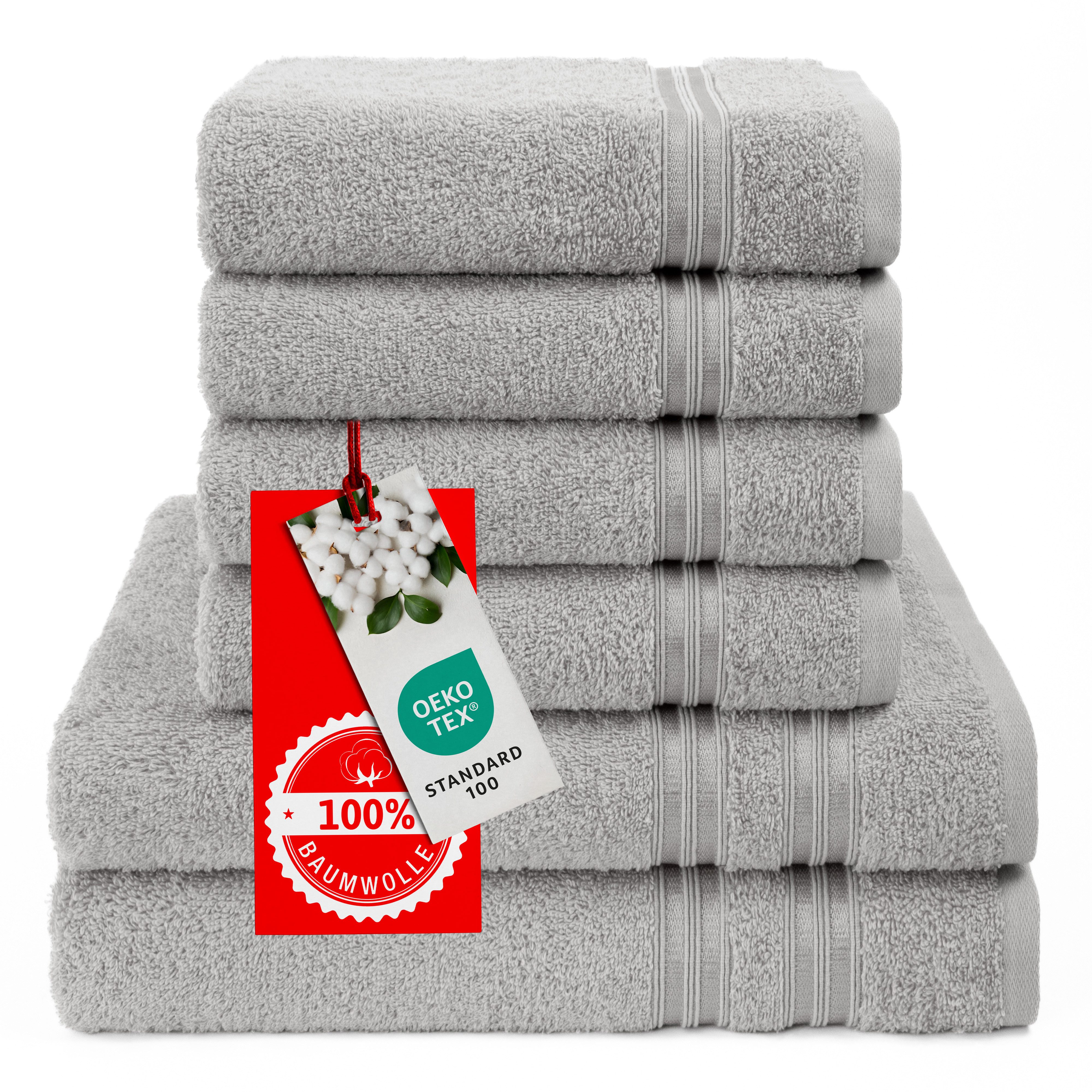 HAMMETEX Handtuch Set 6-teiliges Handtuch Set, 100% Baumwolle, Weich & Saugstark, Frottier (Set, 6-St), mit Bordüre, einfarbig, weich – Bild 3 von 5