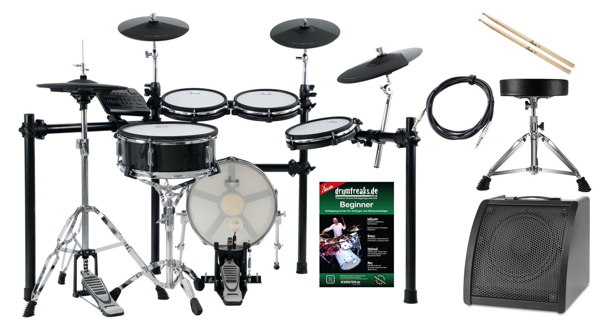 XDrum E-Drum DD-650 Mesh E-Drum Kit - mit echter HiHat - Kick-Pad aus Holz, 18-St., 720 Sounds, 20 Preset- und 20 User-Kits