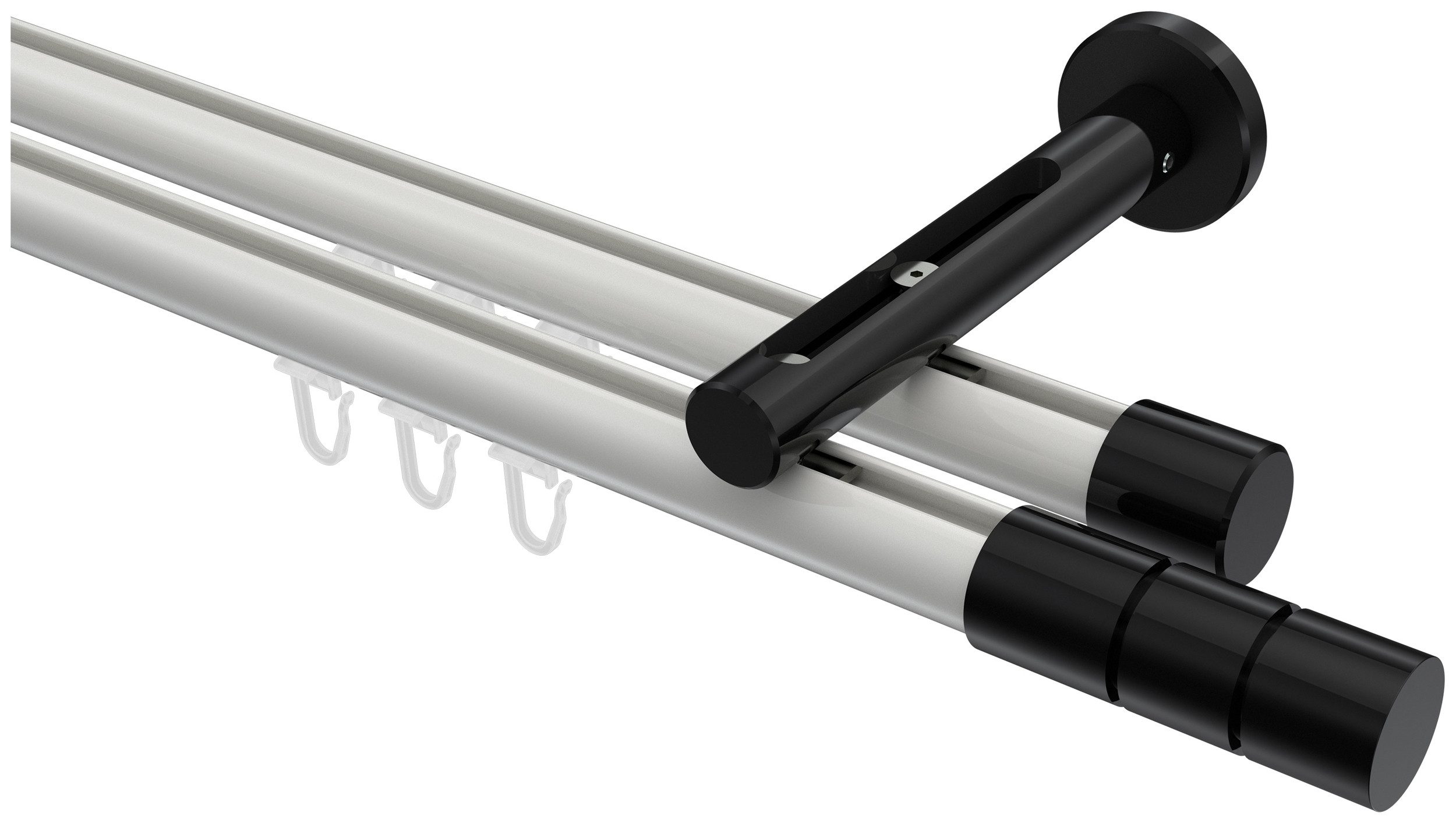 INTERDECO Innenlaufschiene Siteno Elanto, Ø 20 mm, 2-läufig, Fixmaß, kürzbar, Wandmontage, Aluminium, Weiß / Schwarz / Bicolor