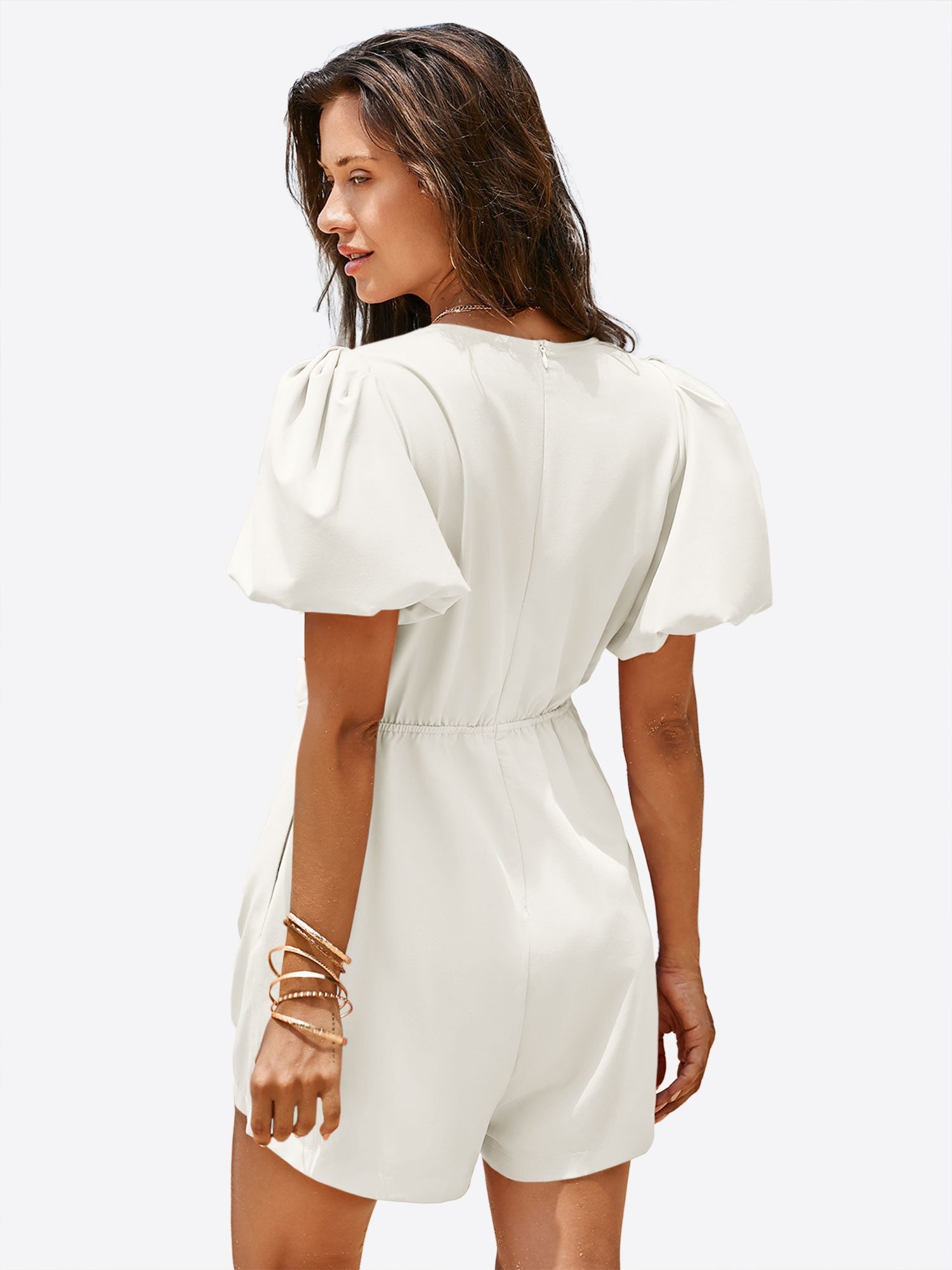 Imily Bela Strampler Damen Jumpsuits mit Schleife vorne und Puffärmeln (Packung, 1-tlg., 1per-Pack) einfarbig