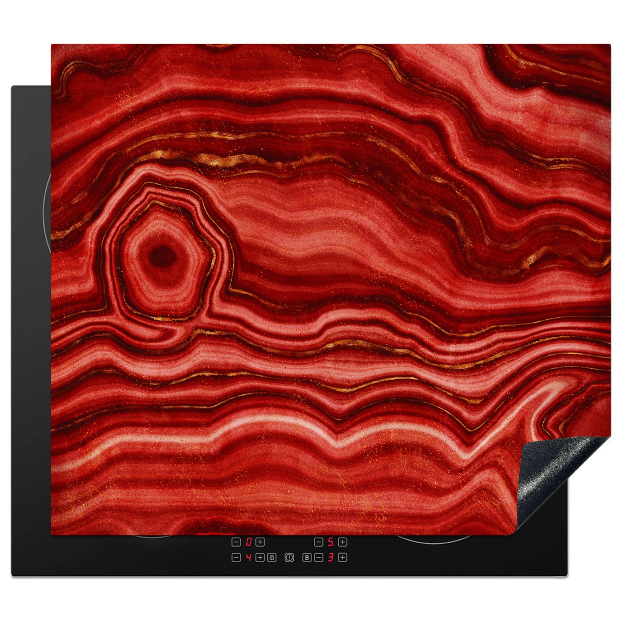MuchoWow Herdblende-/Abdeckplatte Rot - Achat - Edelsteine, Vinyl, (1 tlg), 59x51 cm, Induktionsschutz, Induktionskochfeld, Ceranfeldabdeckung