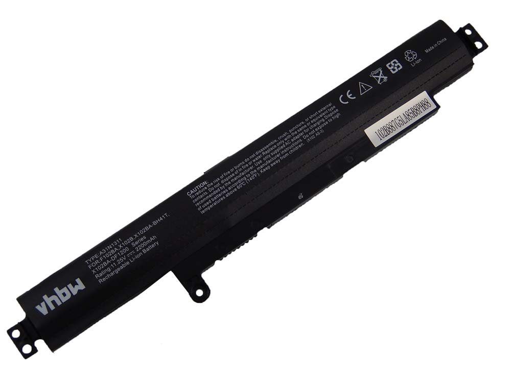 vhbw kompatibel mit Asus VivoBook X102BA-DF1200, X102BA-HA41002F Laptop-Akku Li-Ion 2200 mAh (11,25 V)