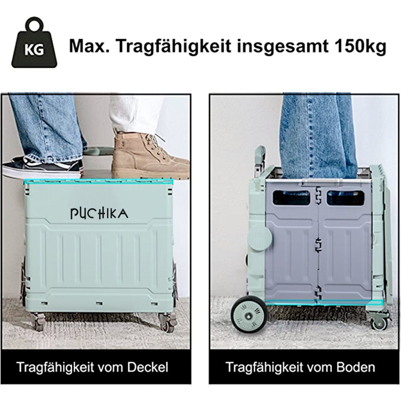 Einkaufswagen, Flachziehenbar Klappbarer PUCHIKA Minzgrün Einkaufstrolley,