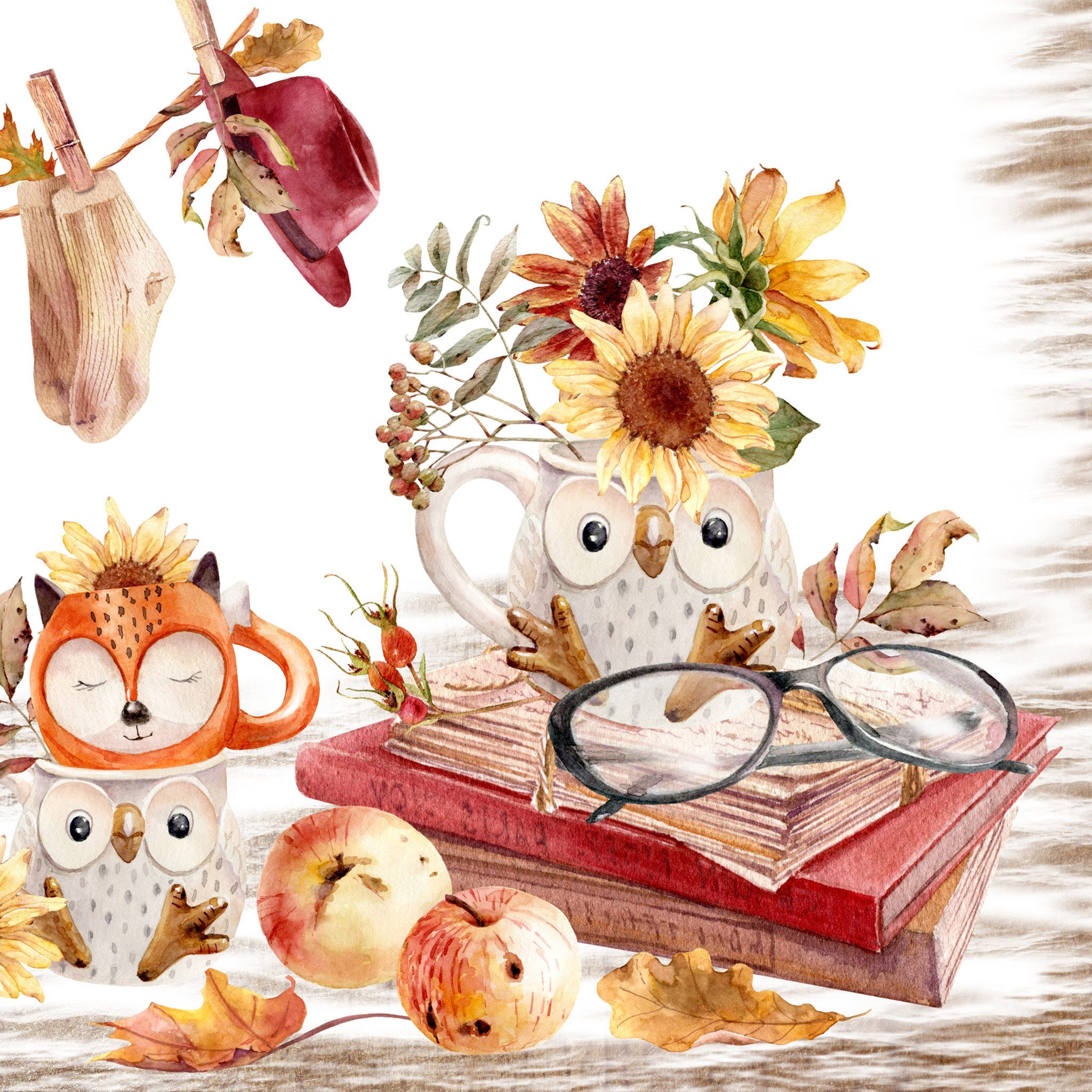 ti-flair Papierserviette, Servietten Papier 33x33cm 3-lag. mit Eule und Fuchs Motiv 20 Stk.