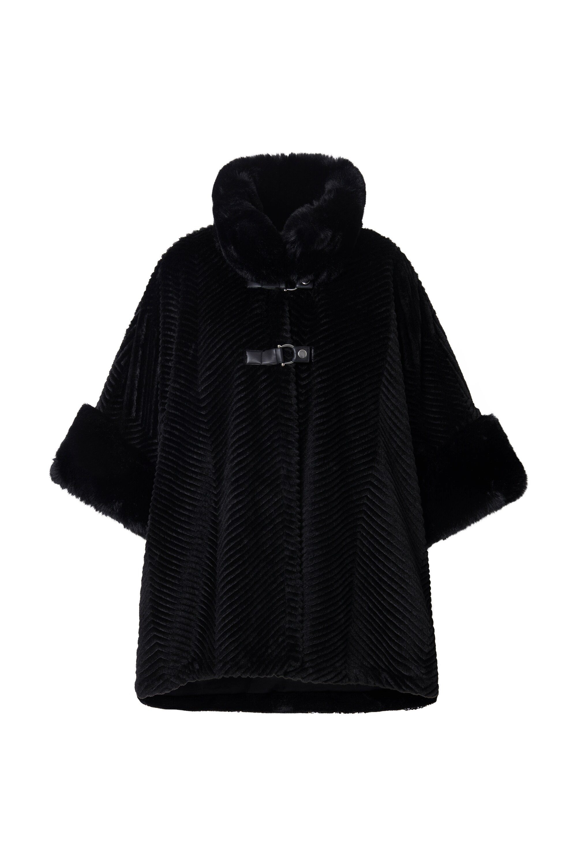 Ulla Popken Outdoorjacke Kunstfellbesatz-Poncho Oversized Stehkragen Zierkn günstig online kaufen