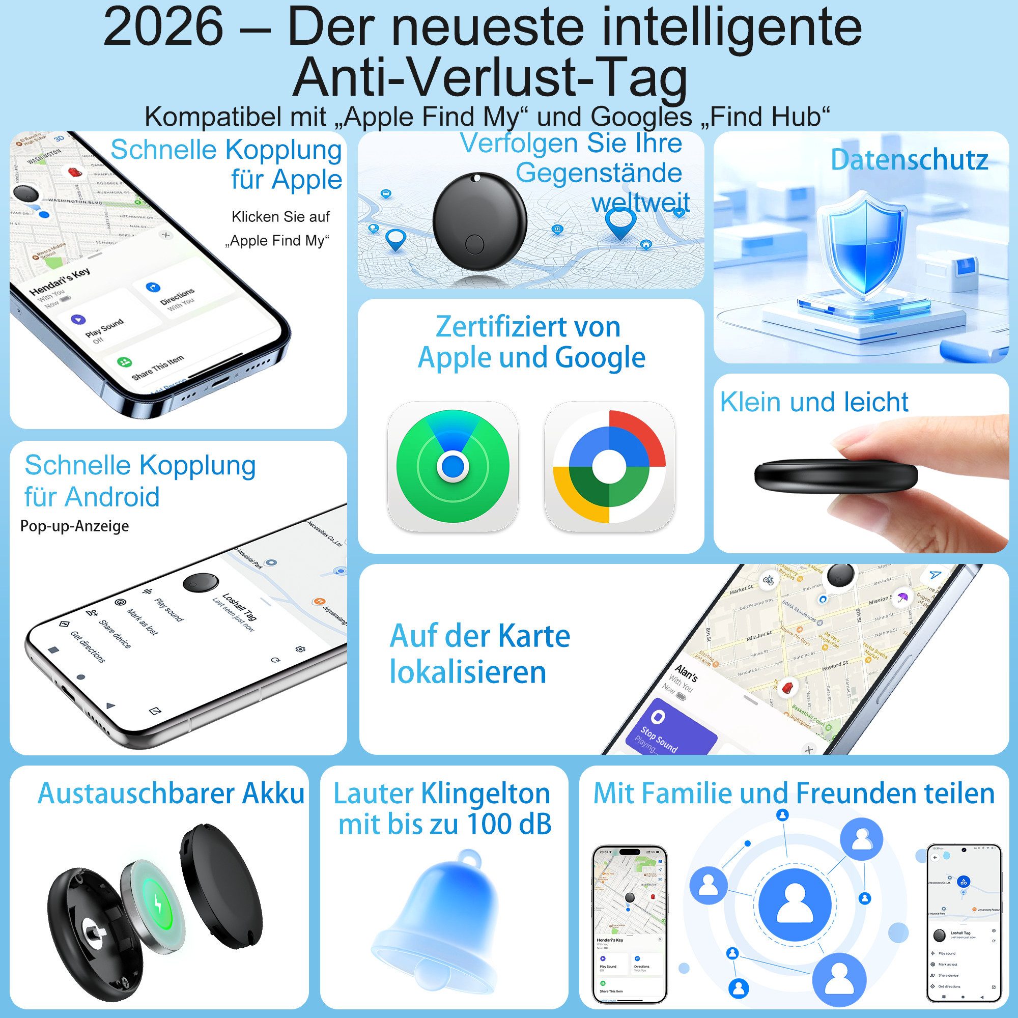 ibettertec GPS-Tracker für Android & iOS-4 St AirTag SmartTag schlüsselfinder Bluetooth-Tracker (Tracker Tags Key Finder Smarttag schlüsselfinder Luggage, Suitcase)