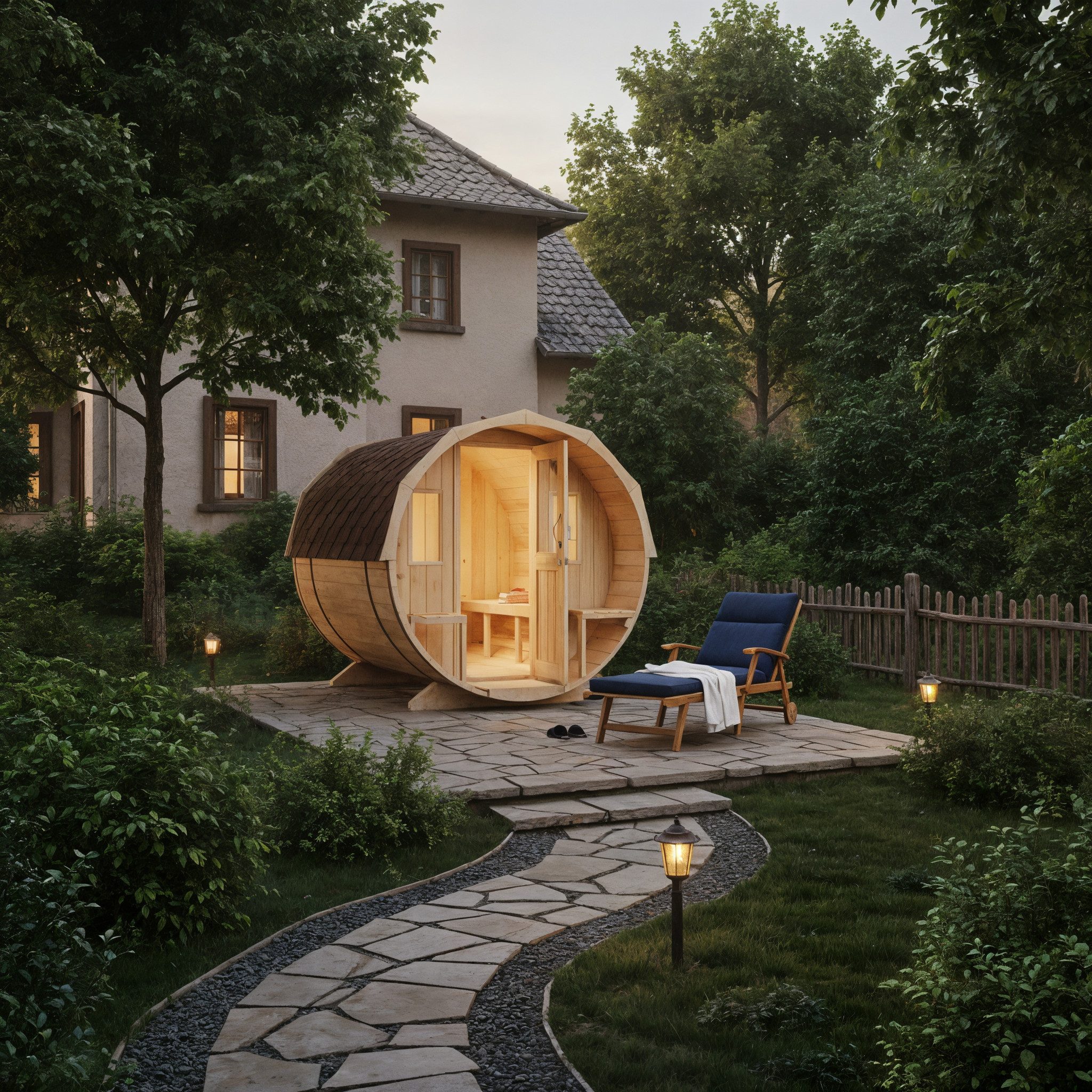 FinnTherm Fasssauna Sam, BxTxH: 220 x 280 x 231 cm, 42 mm, in Naturbelassen Inkl. Fußboden