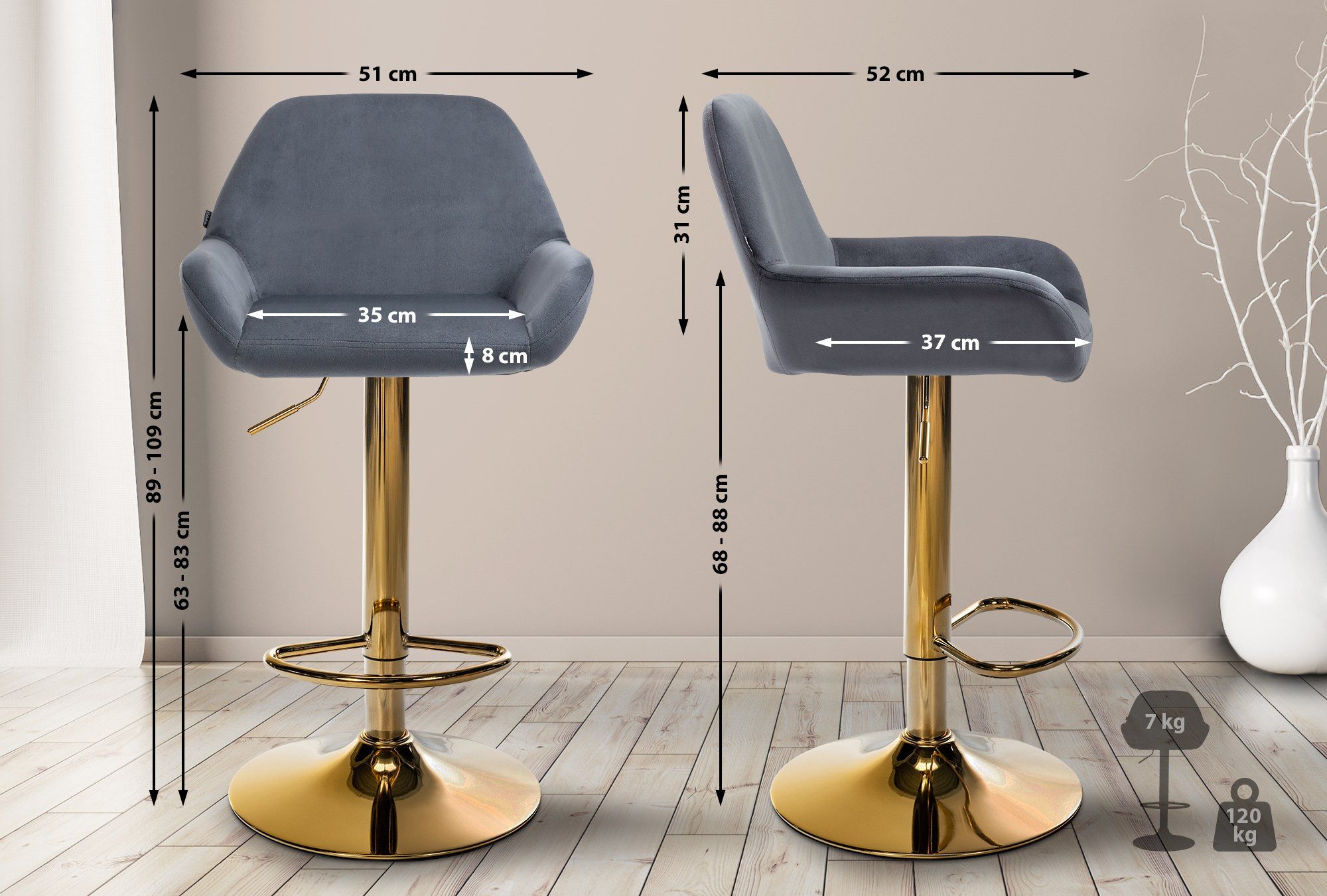 CLP Barhocker Braga, Samt-Bezug, Gestell Gold-Optik, günstig online kaufen
