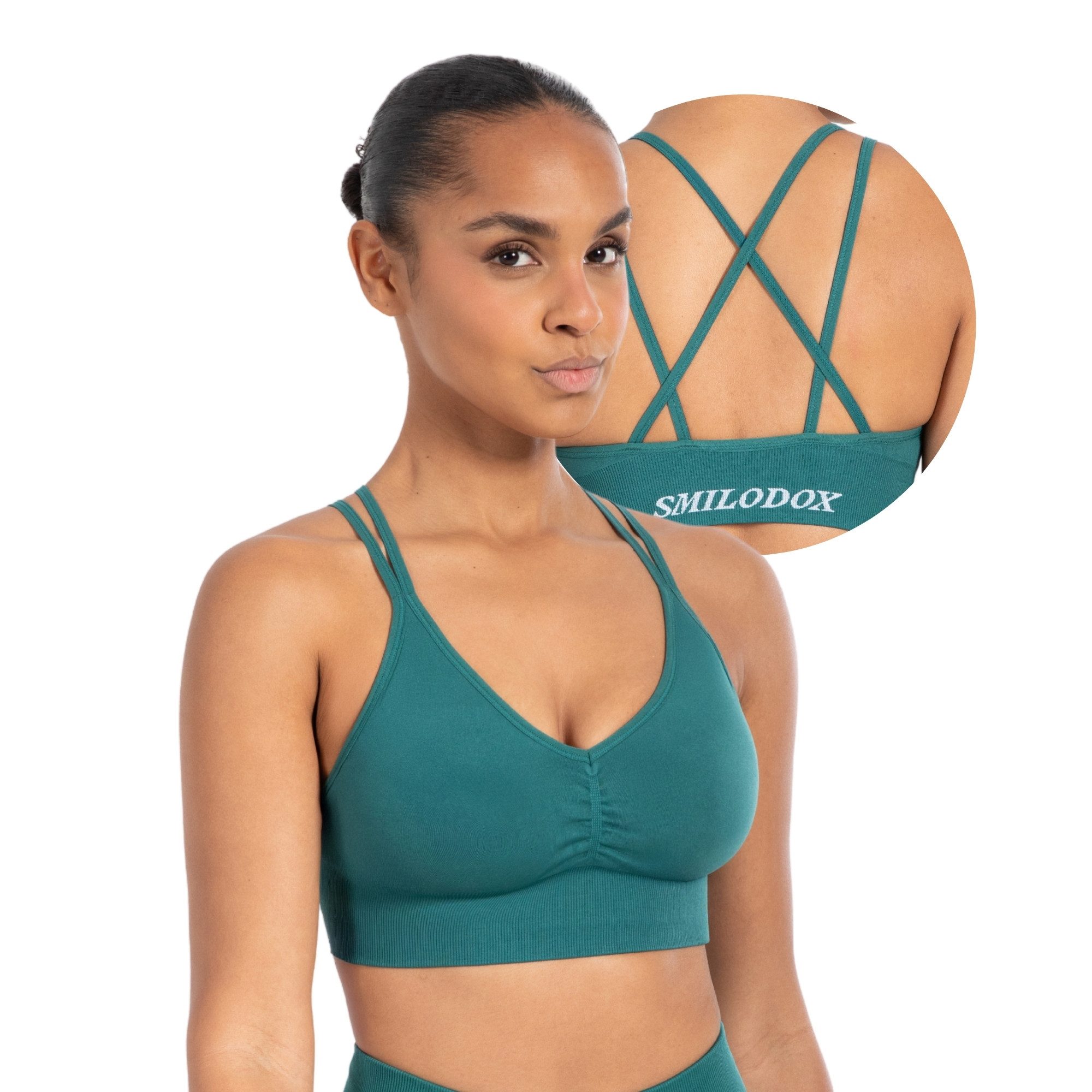 Smilodox Sport-BH Katrin, Crop Top V-Ausschnitt Fester Halt Fester Halt Yoga Alltag Sport Bra Atmungsaktiv ohne Bügel Fitness Gym Scrunch Bustier