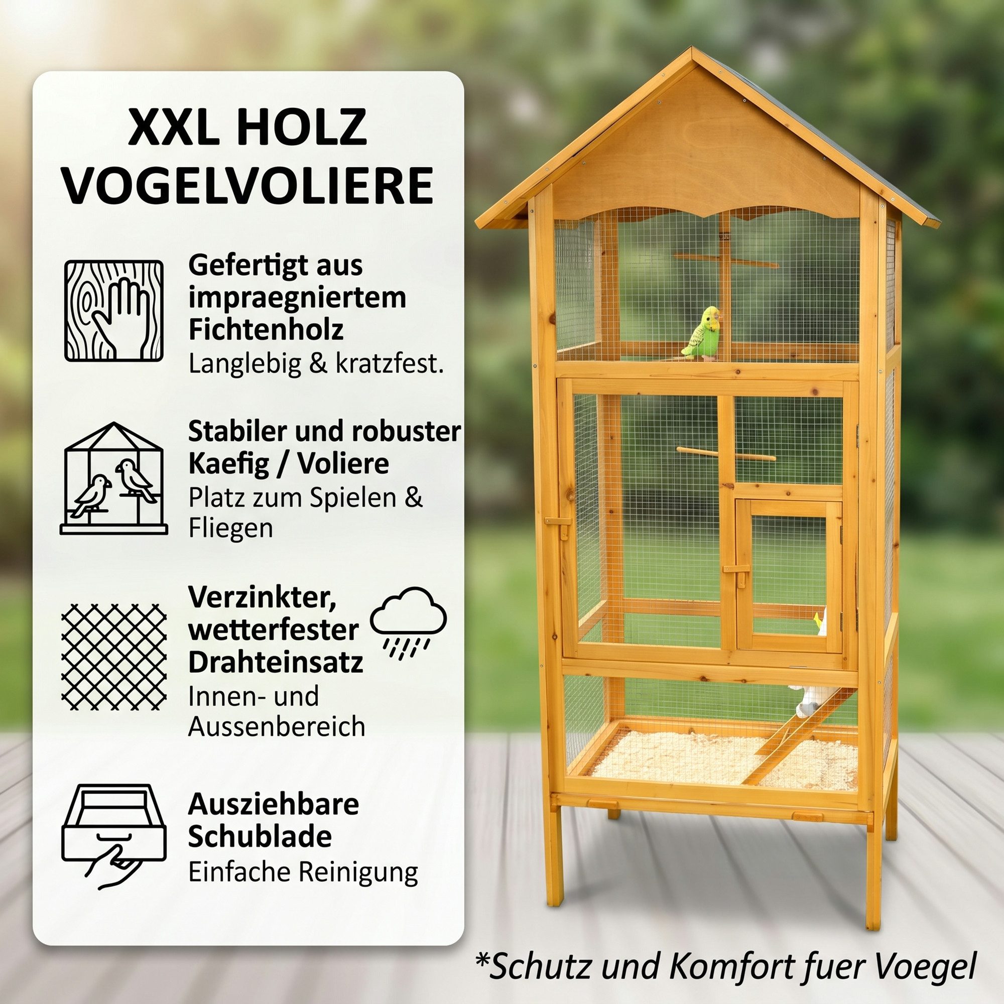 Mucola Vogelhaus Vogelvoliere Holz Vogelkäfig Käfig Papageienkäfig M02 Außenvoliere, Imprägniert und verzinkt