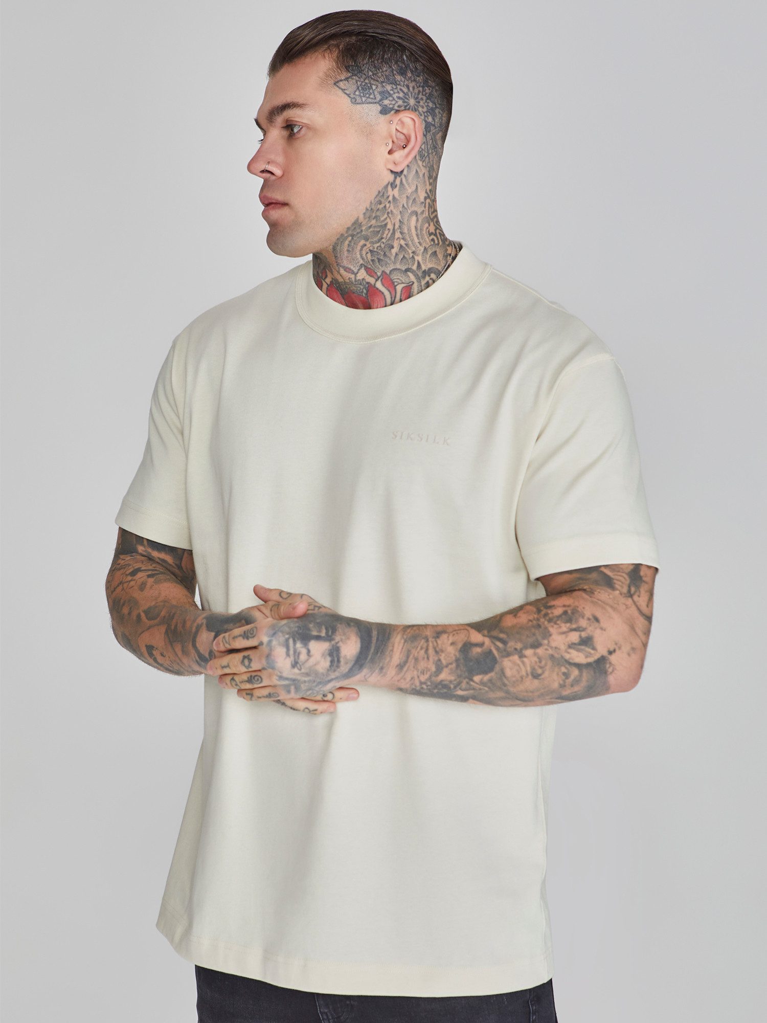 T-Shirt SikSilk Herren Beige Oversized T-Shirt