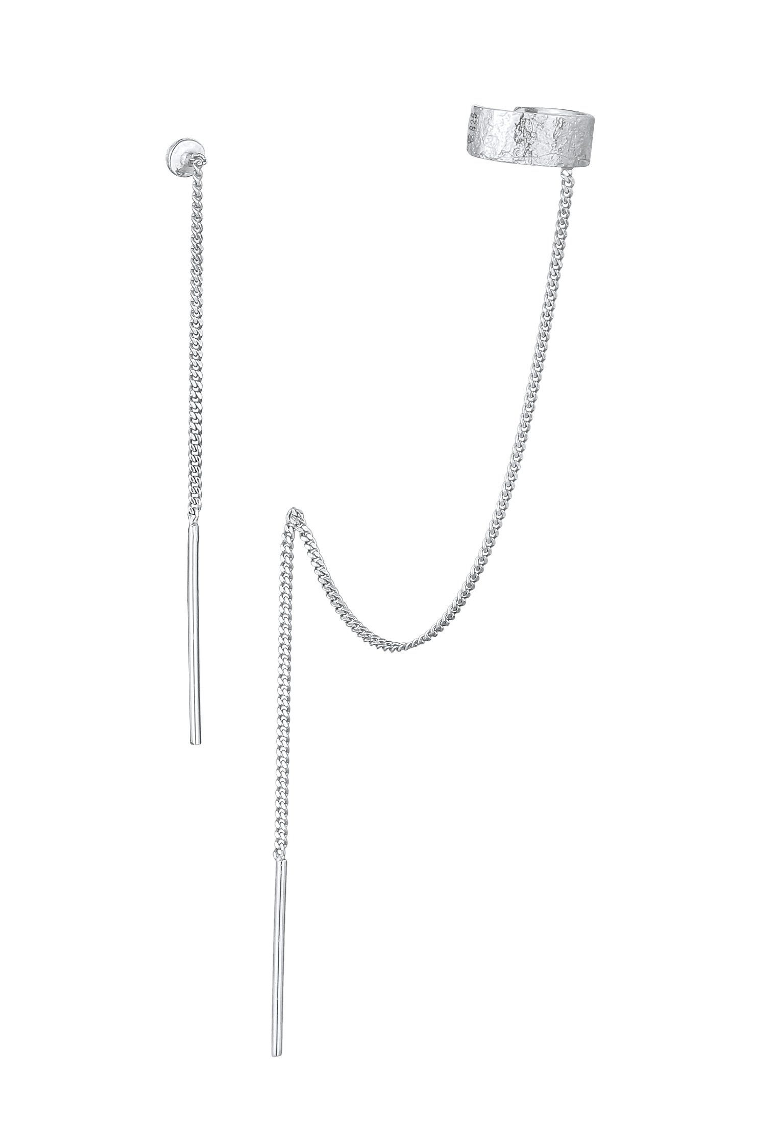 Elli Paar Ohrhänger Set Earcuff Durchzieher Gehämmert 925 Silber, Plättchen