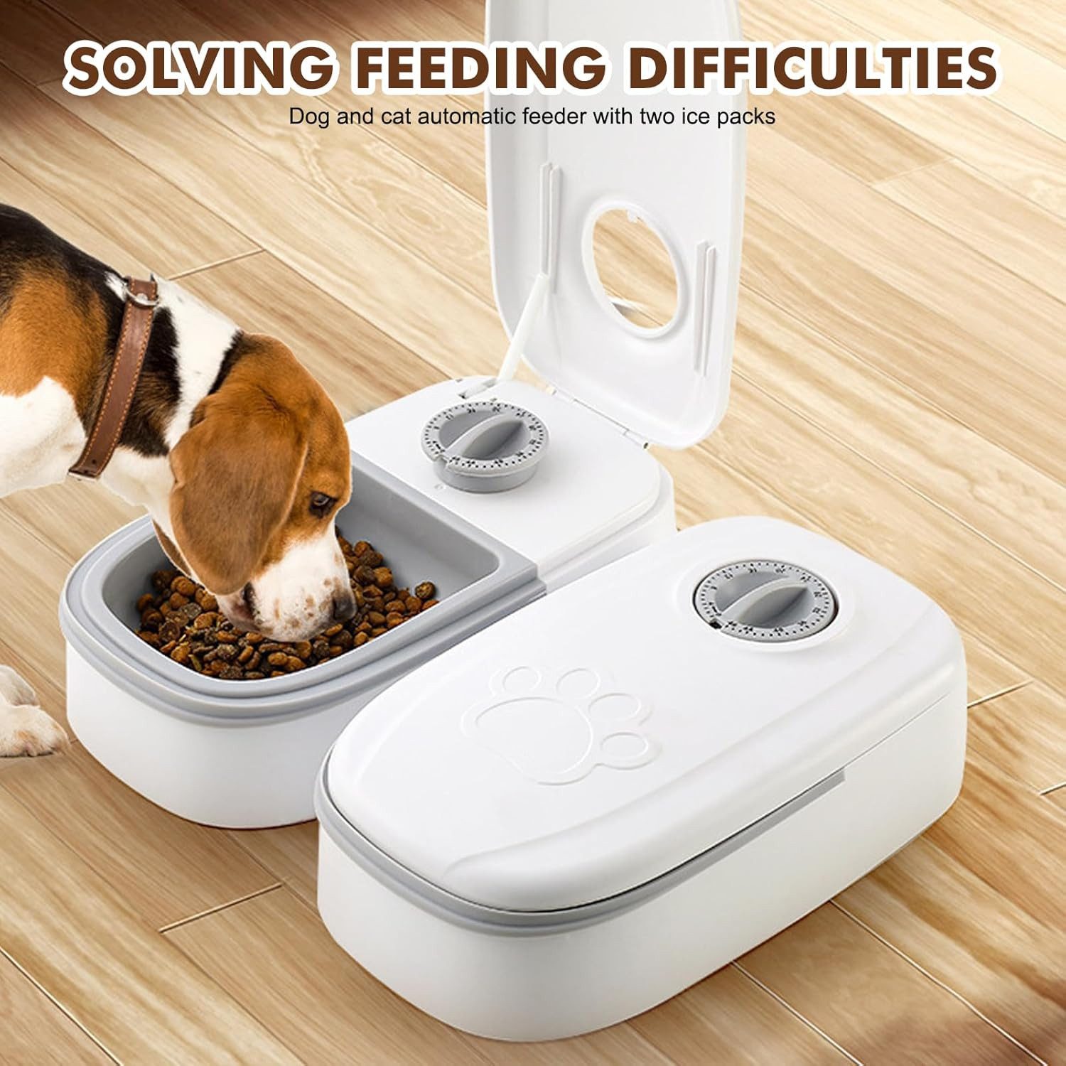 FELIXLEO Fisch-Futterspender Futterautomat fuer 2 Mahlzeiten Katze Hund 48h Timer mit Ice Pack