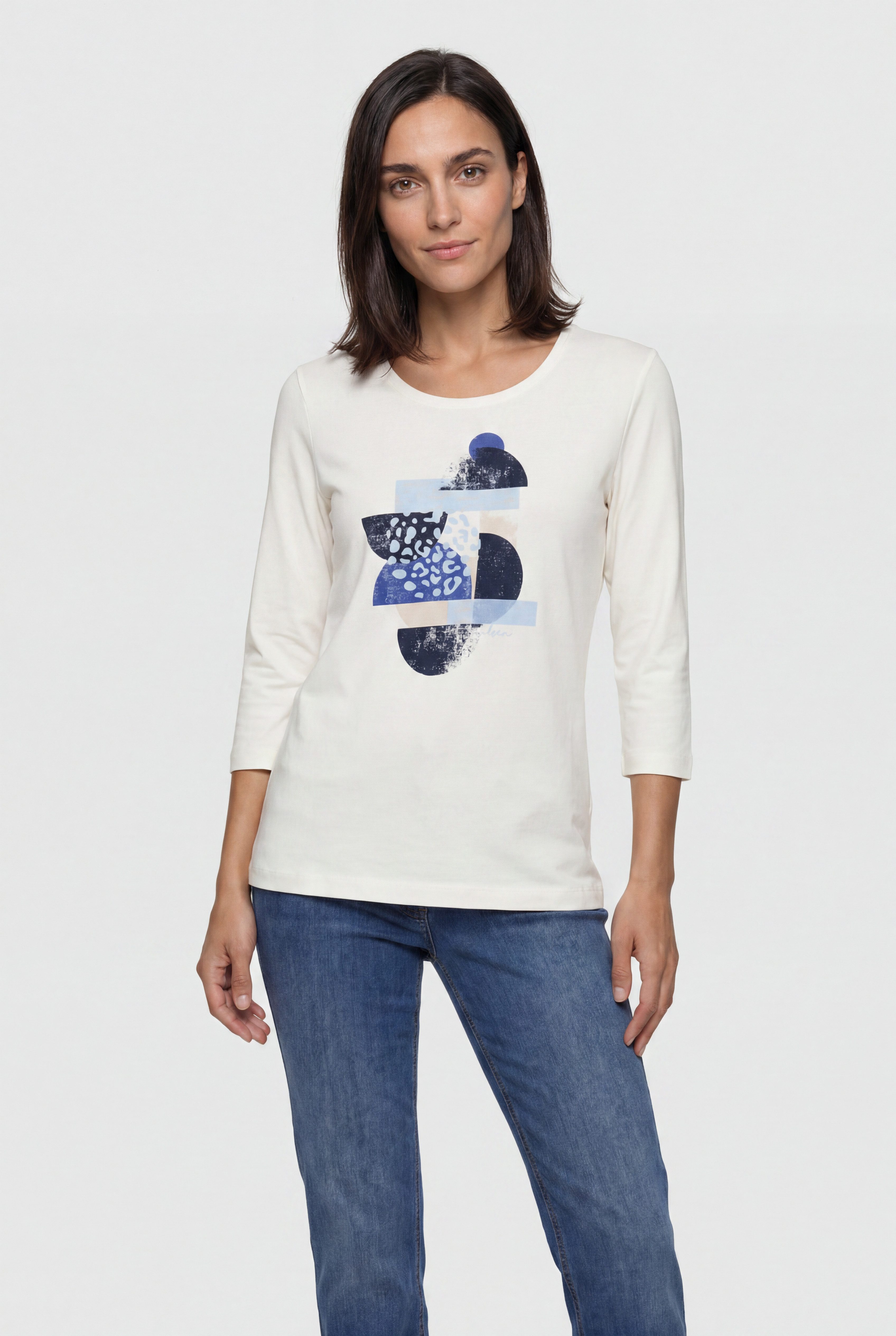 Olsen T-Shirt mit Placement-Print und 3/4-Ärmeln