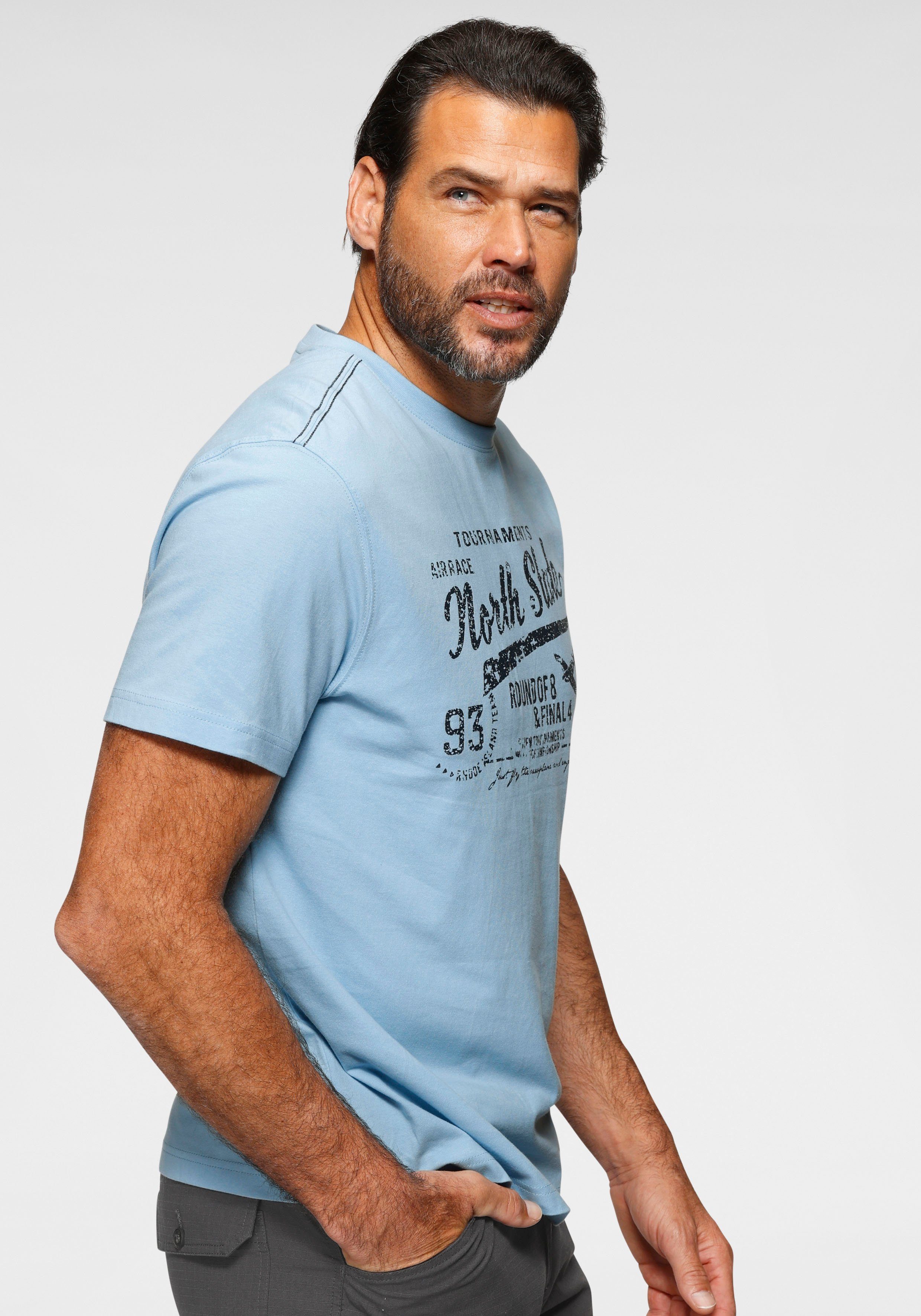 World Man's Brustprint T-Shirt mit hellblau