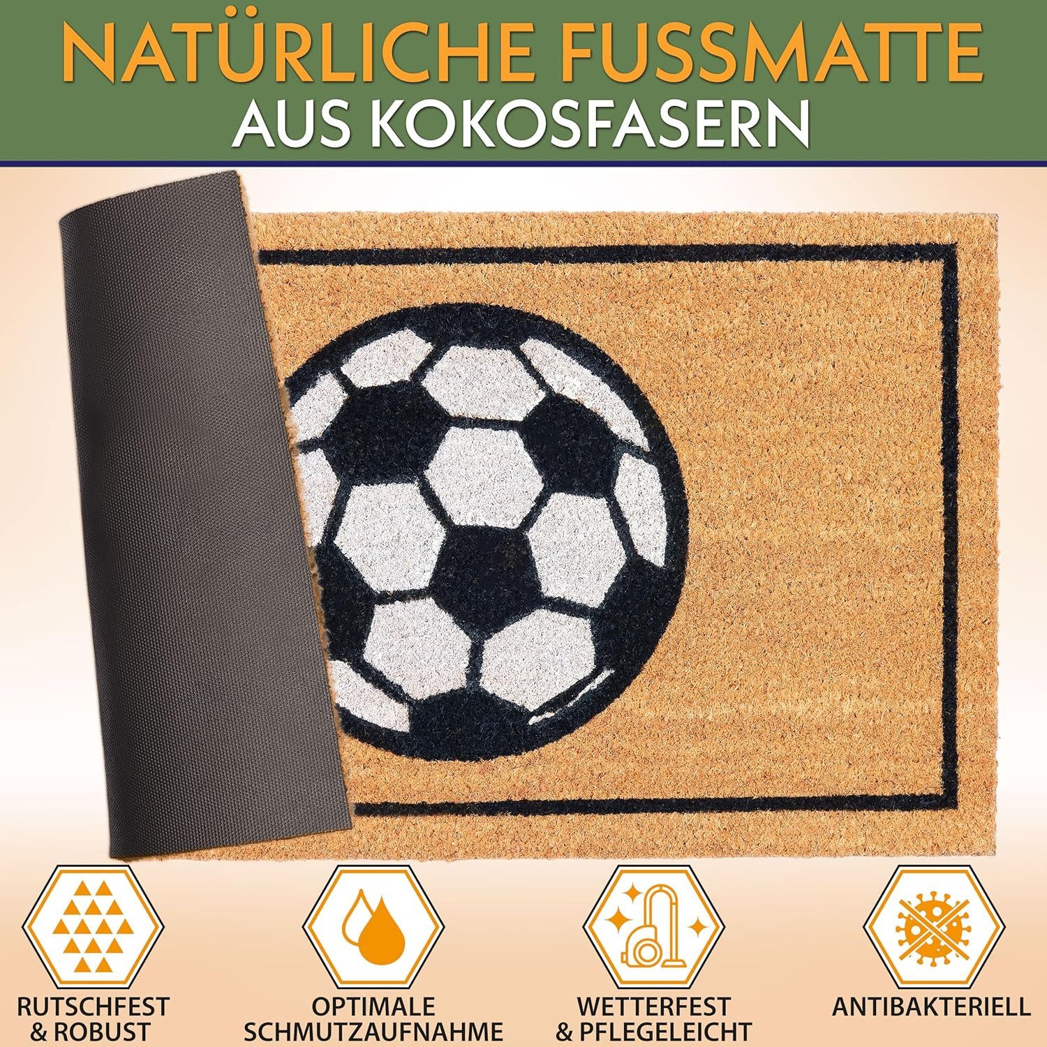 BRUBAKER Fußmatte 45 x 75 cm - Fußball - Schmutzfangmatte, Rechteckig, Höhe: 15 mm, Türmatte für Außen und Innen - Wetterfest und Rutschfest