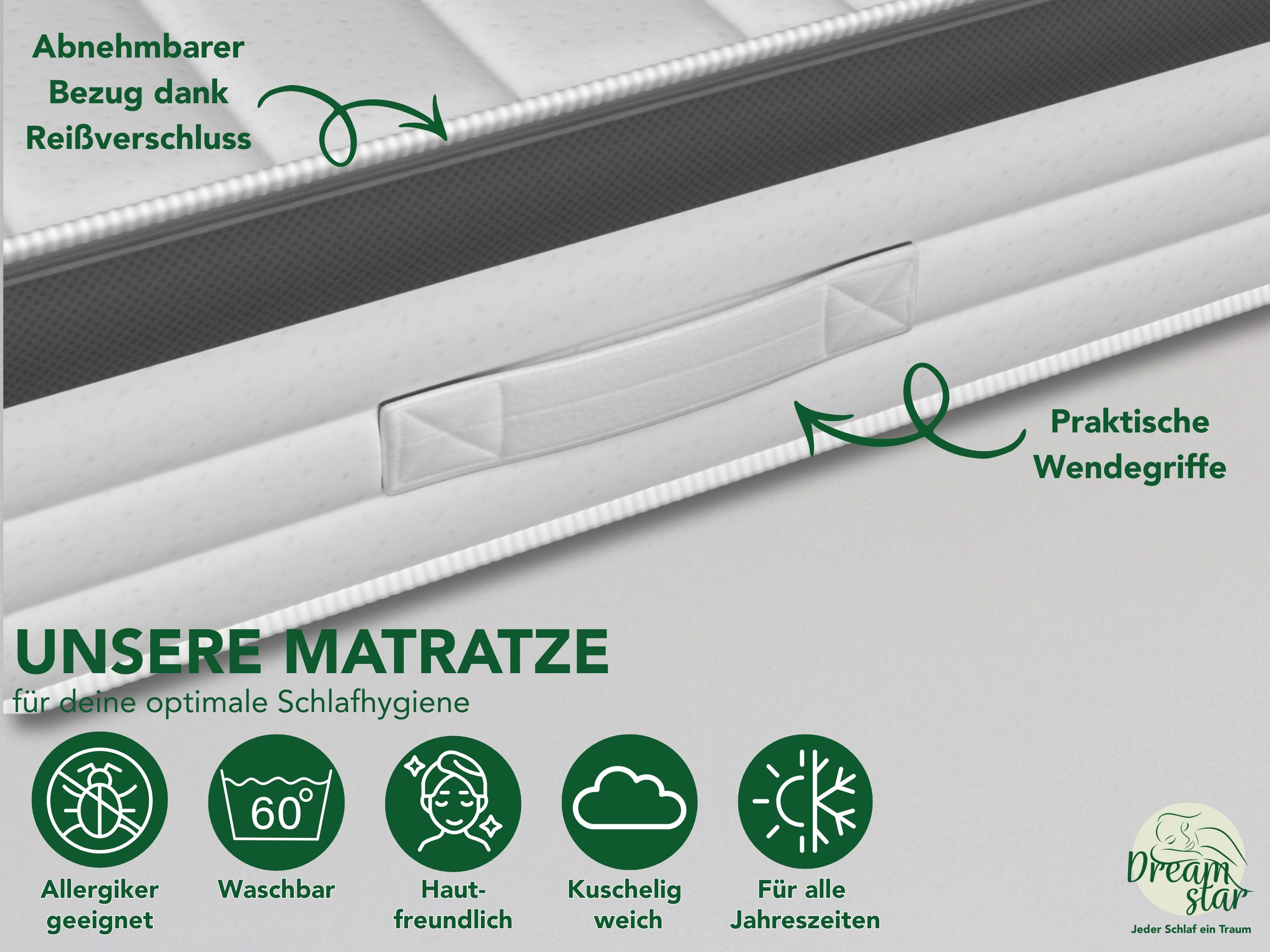 Taschenfederkernmatratze Luxusmatratze, 7-Zonen Federkernmatratze, verschiedene Höhen&Härten, Dreamstar, 21 cm hoch, ergonomische Körperanpassung, 7 Schichten,  – Bild 4 von 5
