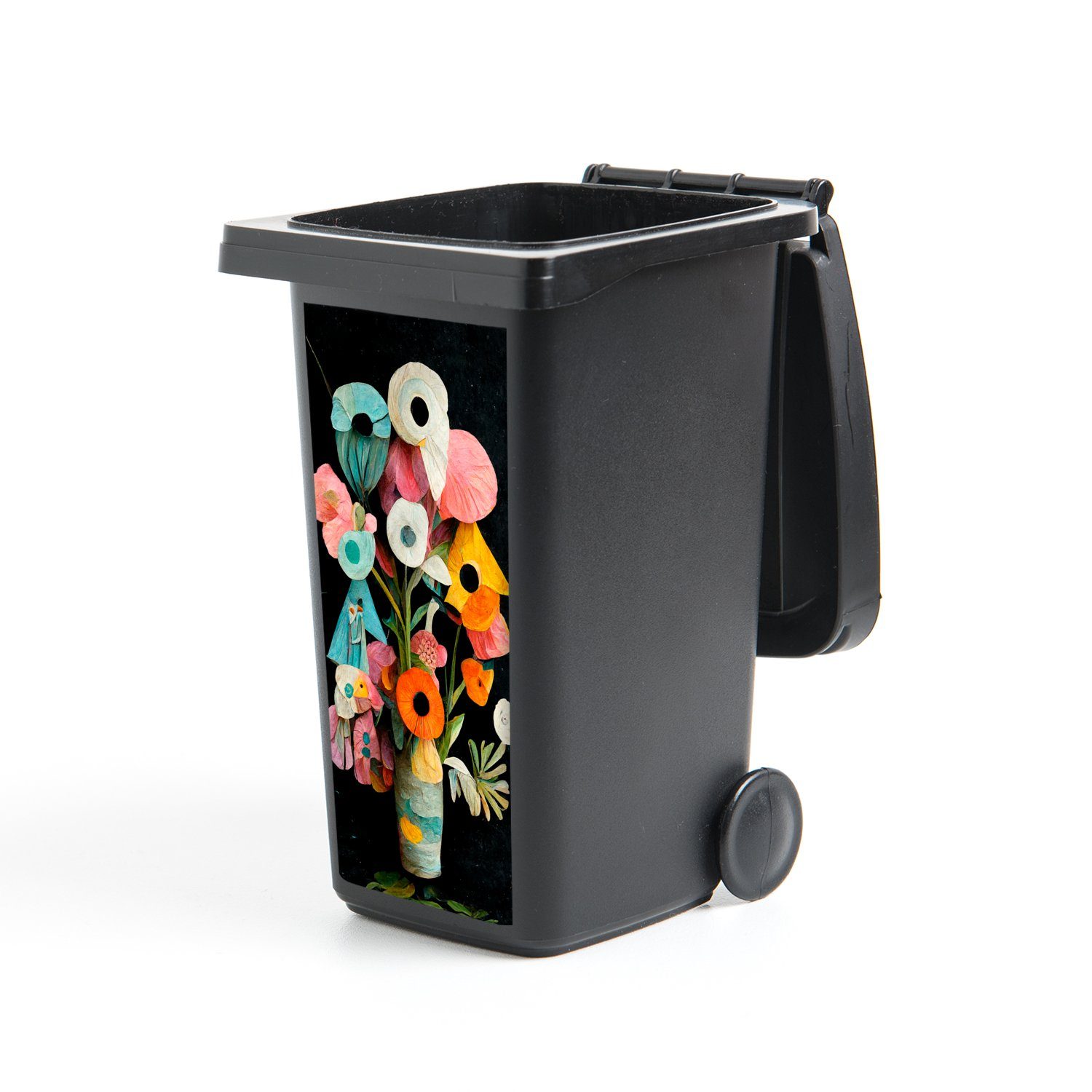 MuchoWow Wandsticker Blumenstrauß - Vase - Blumen - Farben (1 St), Mülleimer-aufkleber, Mülltonne, Sticker, Container, Abfalbehälter
