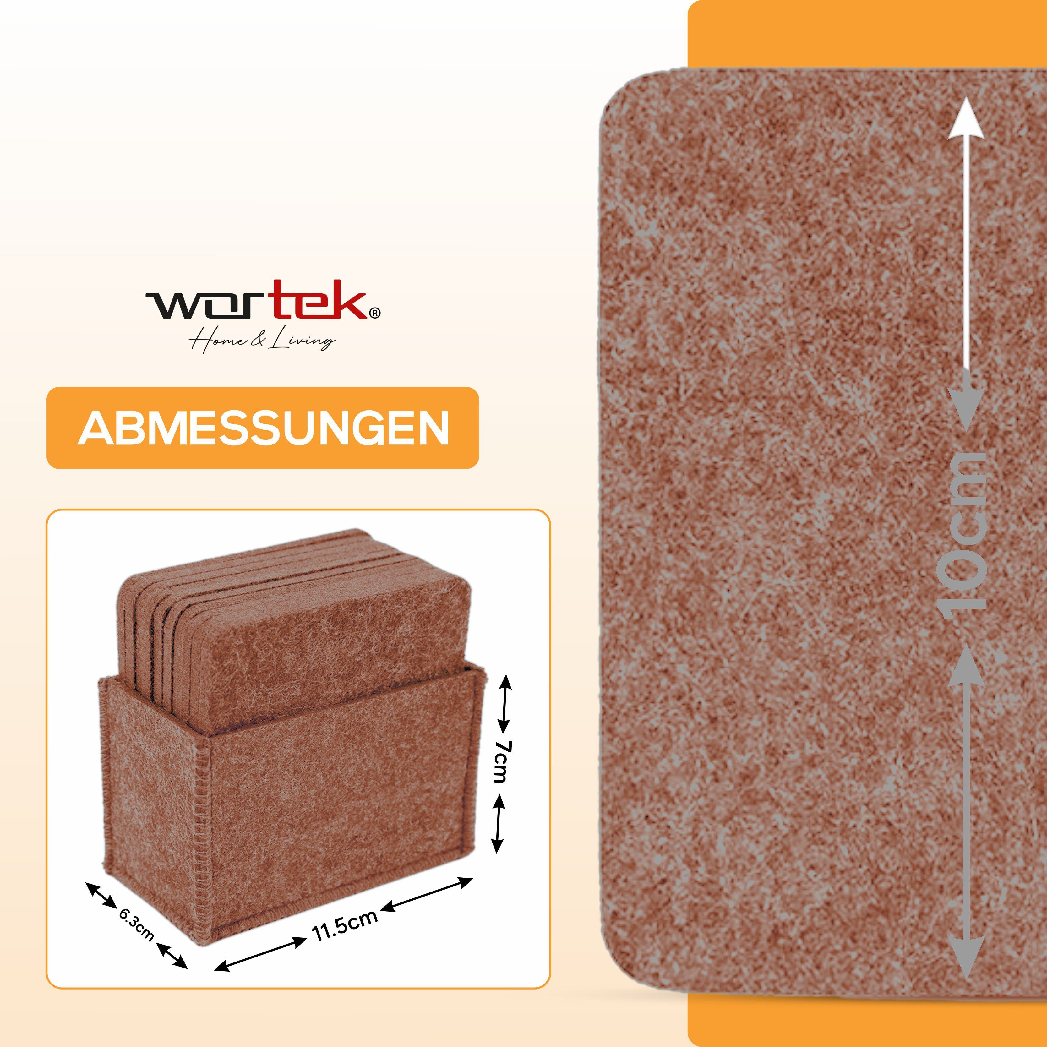 wortek Getränkeuntersetzer Filz-Untersetzer Eckig für Gläser 10er Set + Box, Zubehör für Tisch & Gläser, Set, 10-tlg., waschbare Getränke Glasuntersetzer Gläser, Tischuntersetzer Filz 10 cm