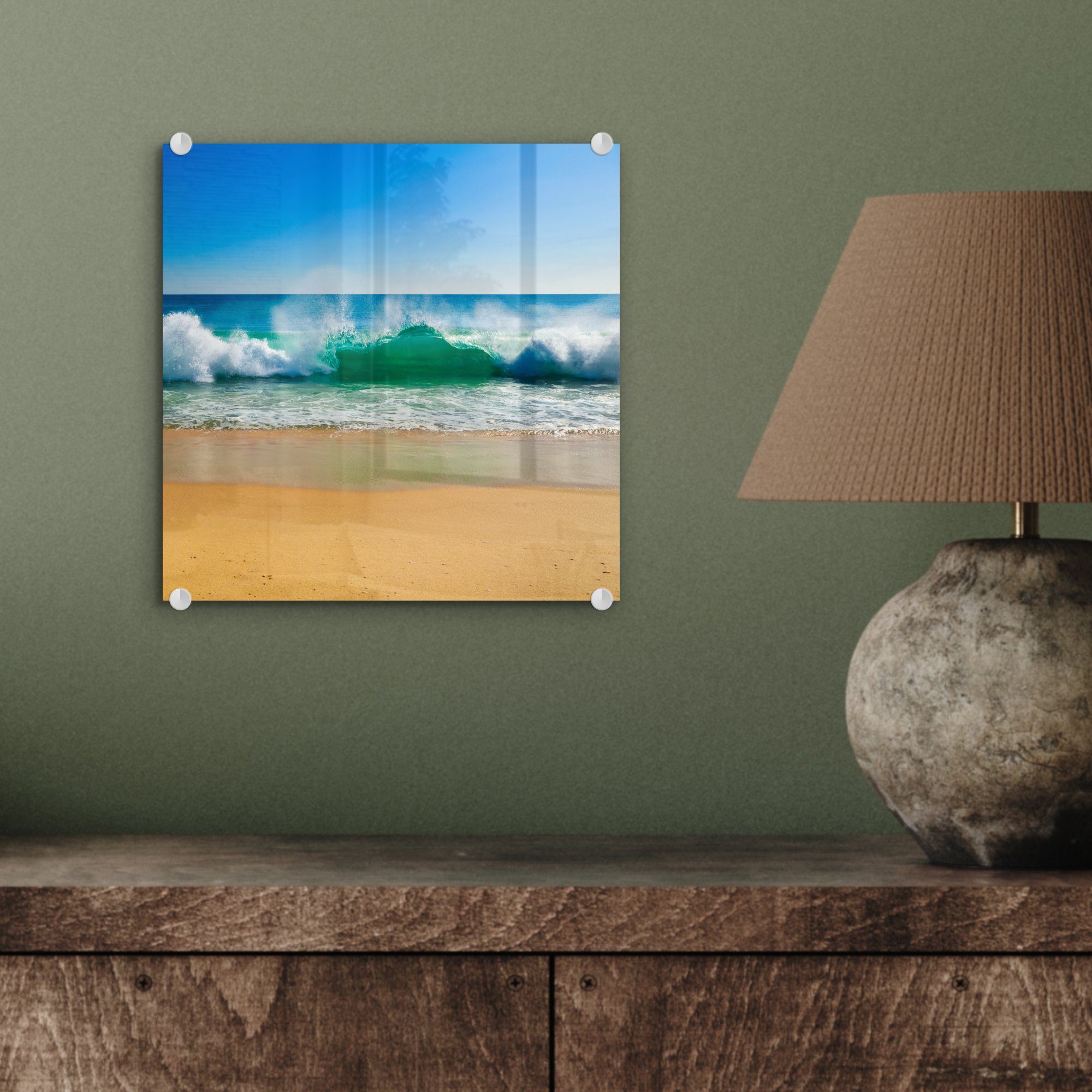 Bilder auf Wandbild - St), Glas Meer Glasbilder Acrylglasbild Glas - - auf Golf Strand, MuchoWow - Foto Wanddekoration - (1
