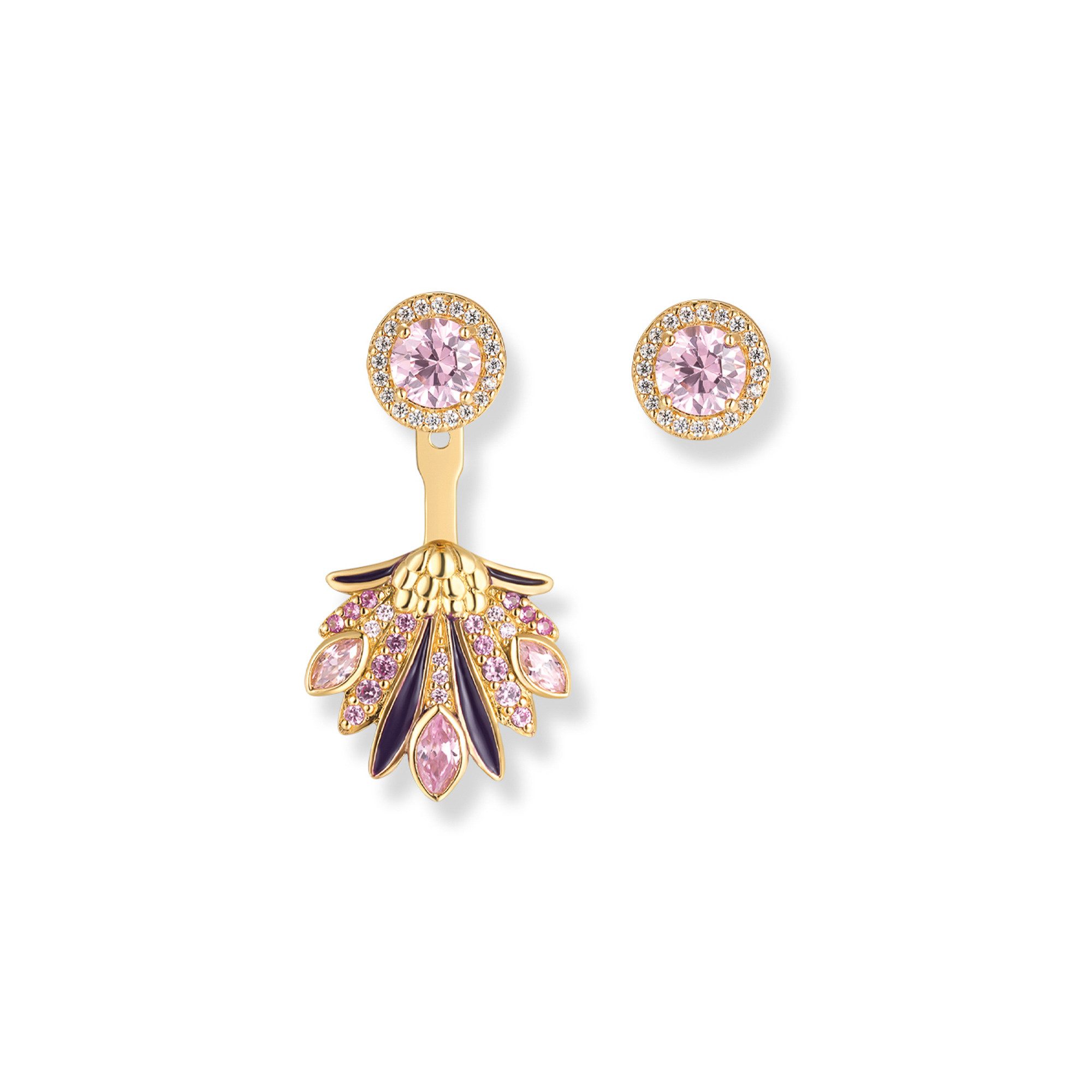 Seinerzeit FLORA & FAUNA Paar Ohrstecker Fiola Flamingo Ear Jacket, Material: 925 Sterling Silber, vergoldet, geschwärzt mit Emaille
