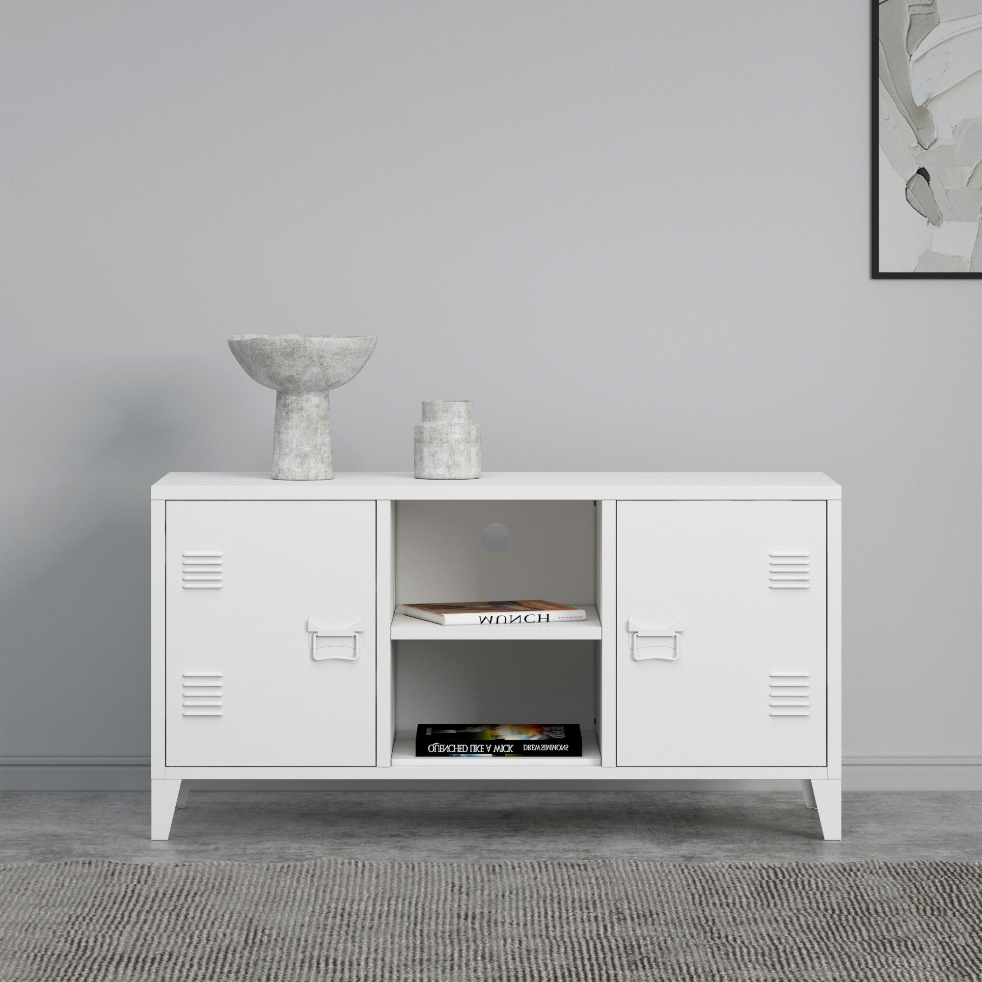 en.casa Sideboard, »Kotka« mit 2 Türen Metall 113 x 40 x 58 cm Weiß