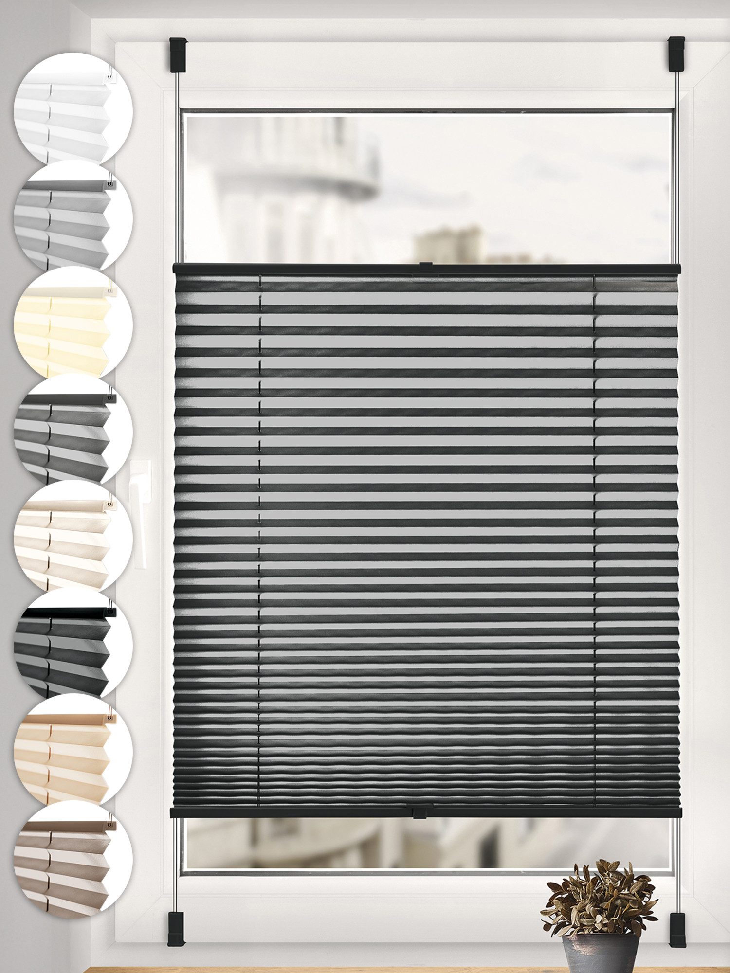 Sonello Plissee ohne Bohren Rollo Klemmfix für Fenster & Tür Lichtschutz, blickdicht, ohne Bohren, verspannt, Klemmfix, 30cm x 140cm Schwarz Faltrollo, Easyfix, Sonnenschutzrollo, Jalousie