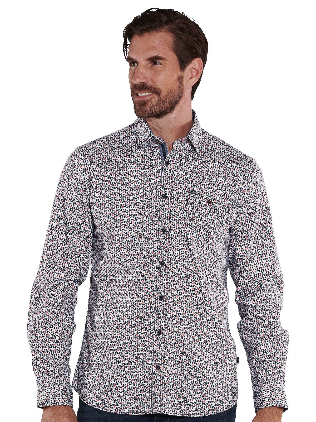 Engbers Langarmhemd Herren Langarm-Hemd gemustert, Rot