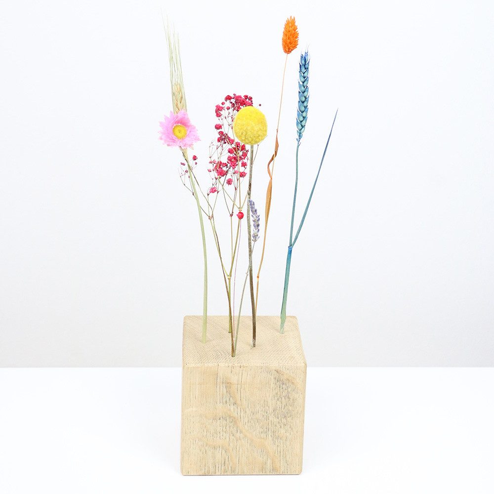 Trockenblume FlowerBar CUBE “BLUMENWIESE, Holzwürfel mit Trockenblumen, Eiche