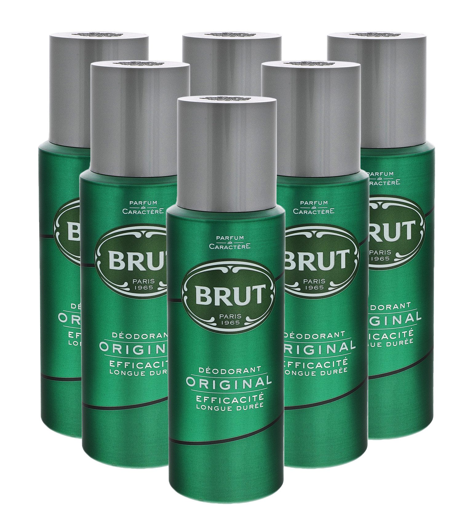 Brut Bodyspray 6 x Brut Original Herren Deodorant je 200ml maskuliner Duft Deo for ma