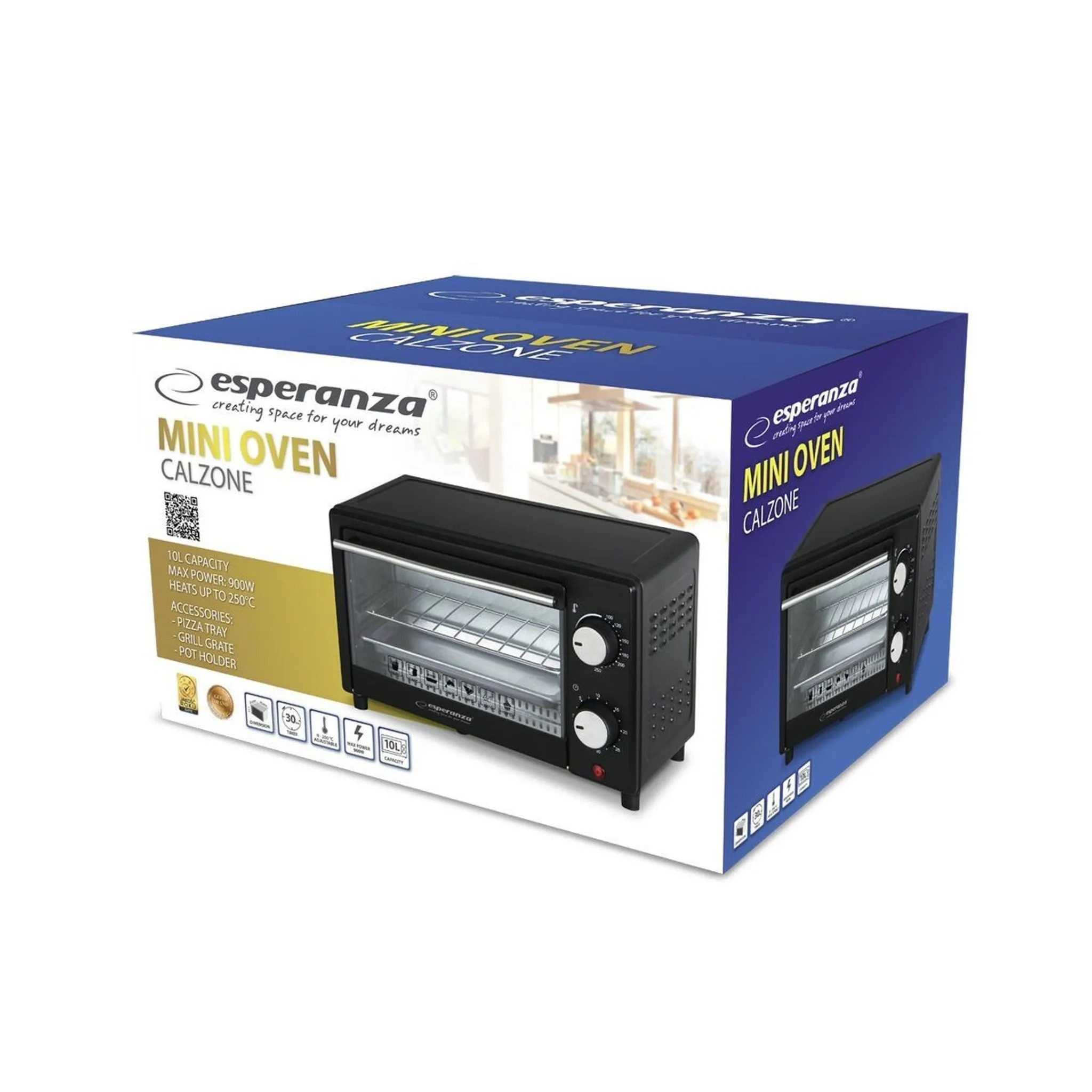 Esperanza Minibackofen Mini Backofen Kleiner Backofen Pizzaofen 10 L, Pizza, Aufläufe, Pommes Frites Fleisch oder Fisch backen