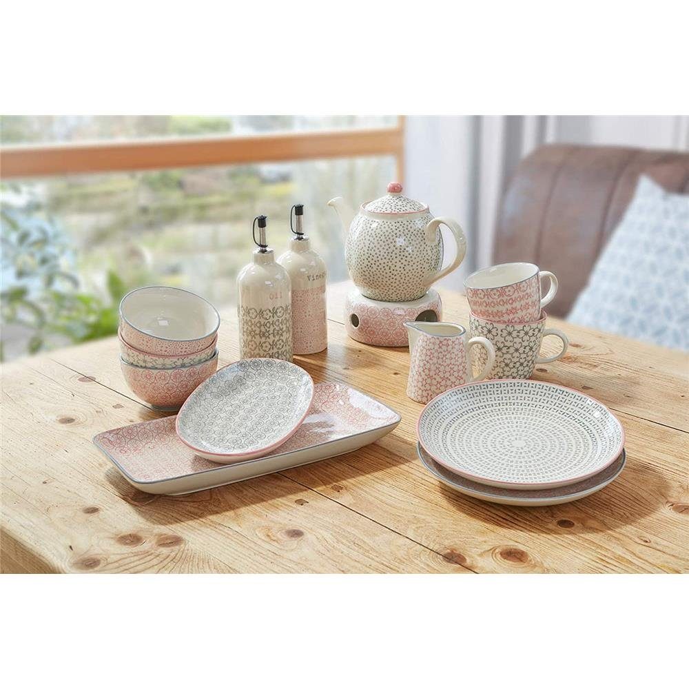 Bloomingville Speiseteller Cécile, Teller 3er Set, 25cm, Keramik, Speiseteller, Essteller, skandinavisches Design, rosa/grau