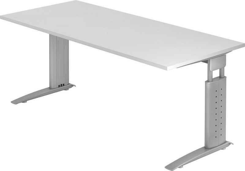 bümö Schreibtisch »OM-US19-S«, höhenverstellbar - Rechteck: 180x80 cm - Gestell: Silber, Dekor: Weiß