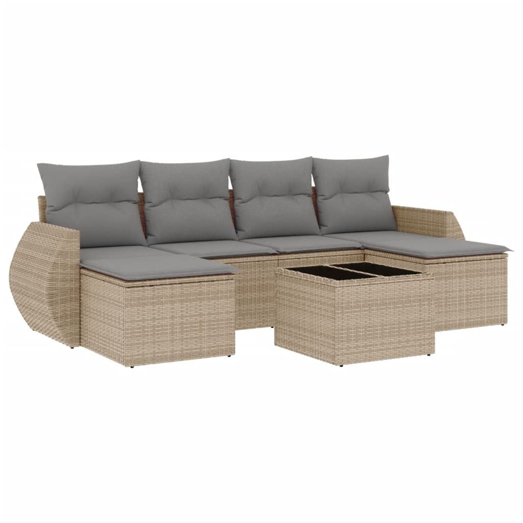 Gartenlounge-Set 7-tlg. Garten-Sofagarnitur mit Kissen Beige Poly Rattan