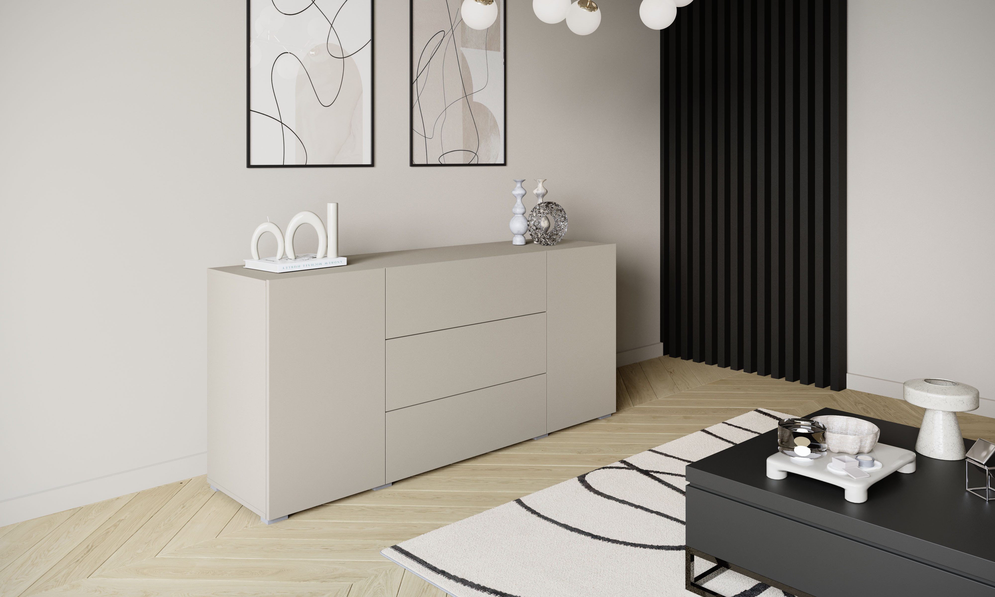 Home affaire Sideboard BERLIN, Moderne grifflose Kommode Breite 150 cm, 4 Schubkästen/ 2 Türen