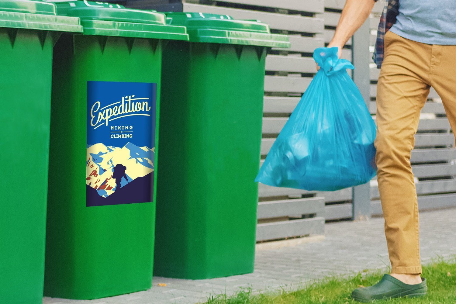 St), Blau Sticker, Container, - Wandsticker Sport - Berg Mülleimer-aufkleber, (1 Mülltonne, Abfalbehälter MuchoWow