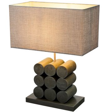 etc-shop LED Tischleuchte, Leuchtmittel inklusive, Warmweiß, Lese Lampe Nacht Schreib Tisch Leuchte Holz Textil eckig Schlaf Zimmer