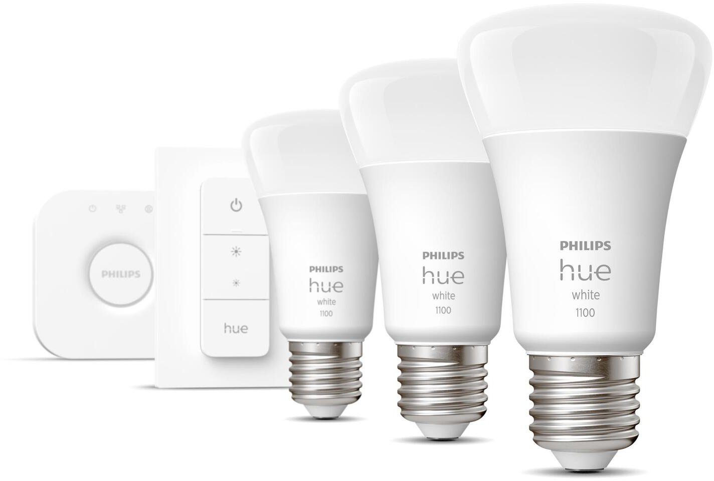 Philips Hue LED-Leuchtmittel White E27 3er Starter Set inkl DS 3x1050lm 75W!, E27, 5 St., Warmweiß
