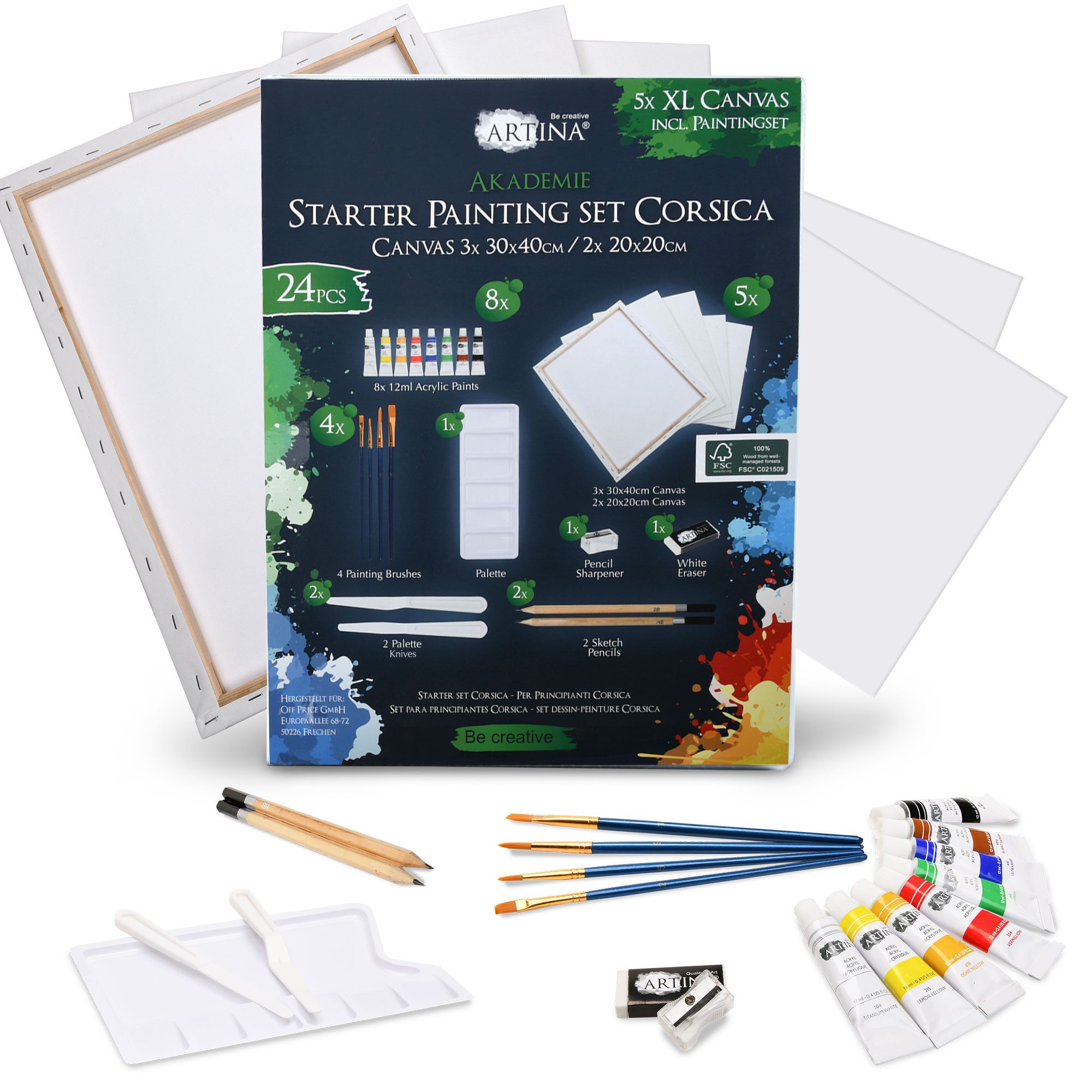 Artina Malerset 24tlg. Acrylfarben Set Corsica, Malset Acryl mit 5x Keilrah günstig online kaufen