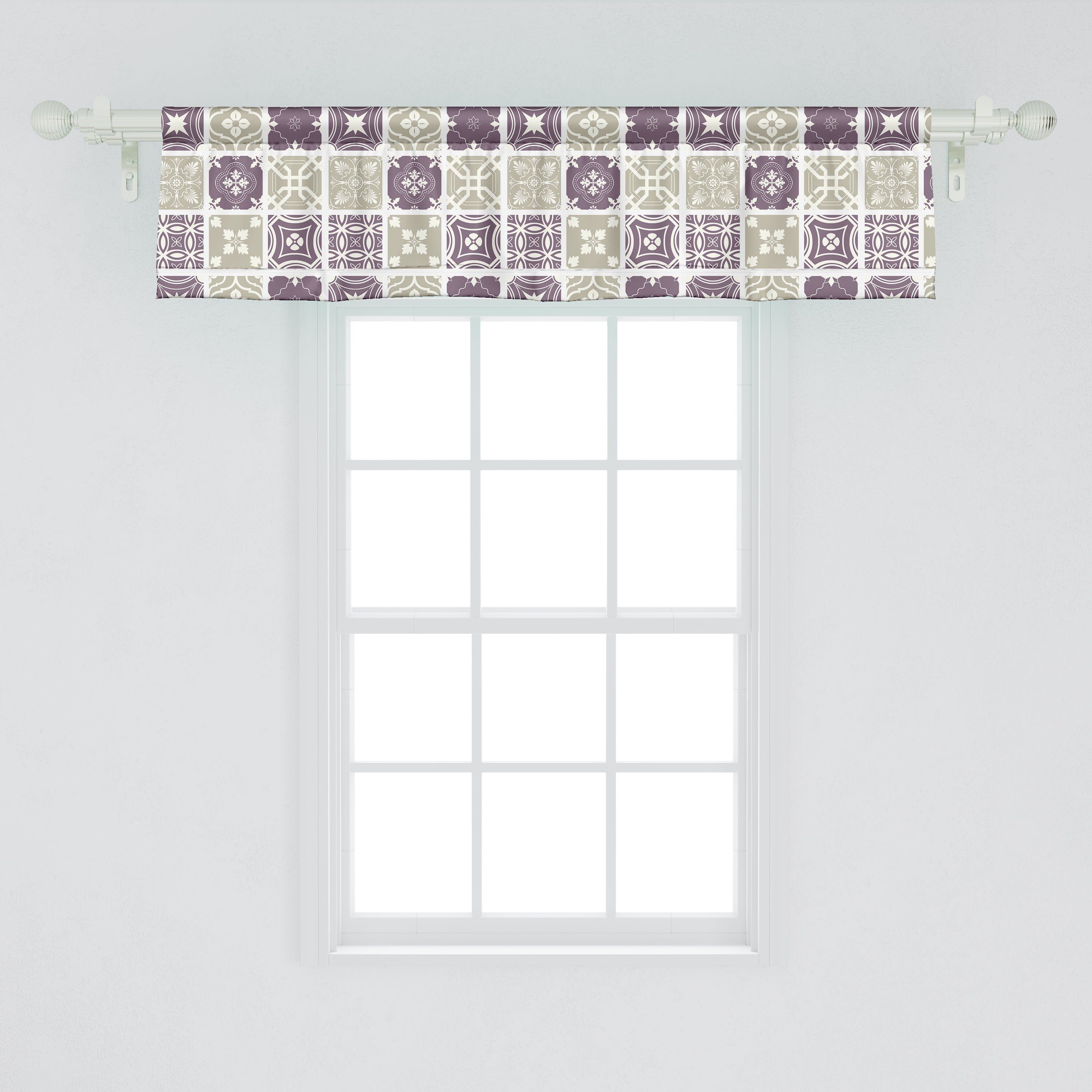 Vorhang für Scheibengardine Dekor Volant Ethnische Fliesen Microfaser, Schlafzimmer mit keramische Mosaik Küche Stangentasche, Abakuhaus, Vintage