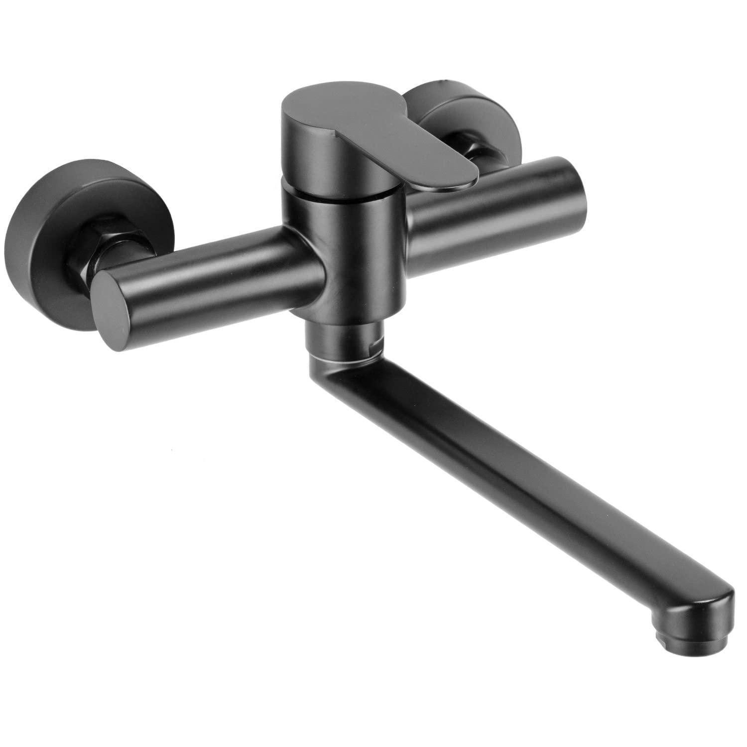 LuxusKollektion Küchenarmatur Wandarmatur Küche Edelstahl 360° drehbar Schwarz (1-St)