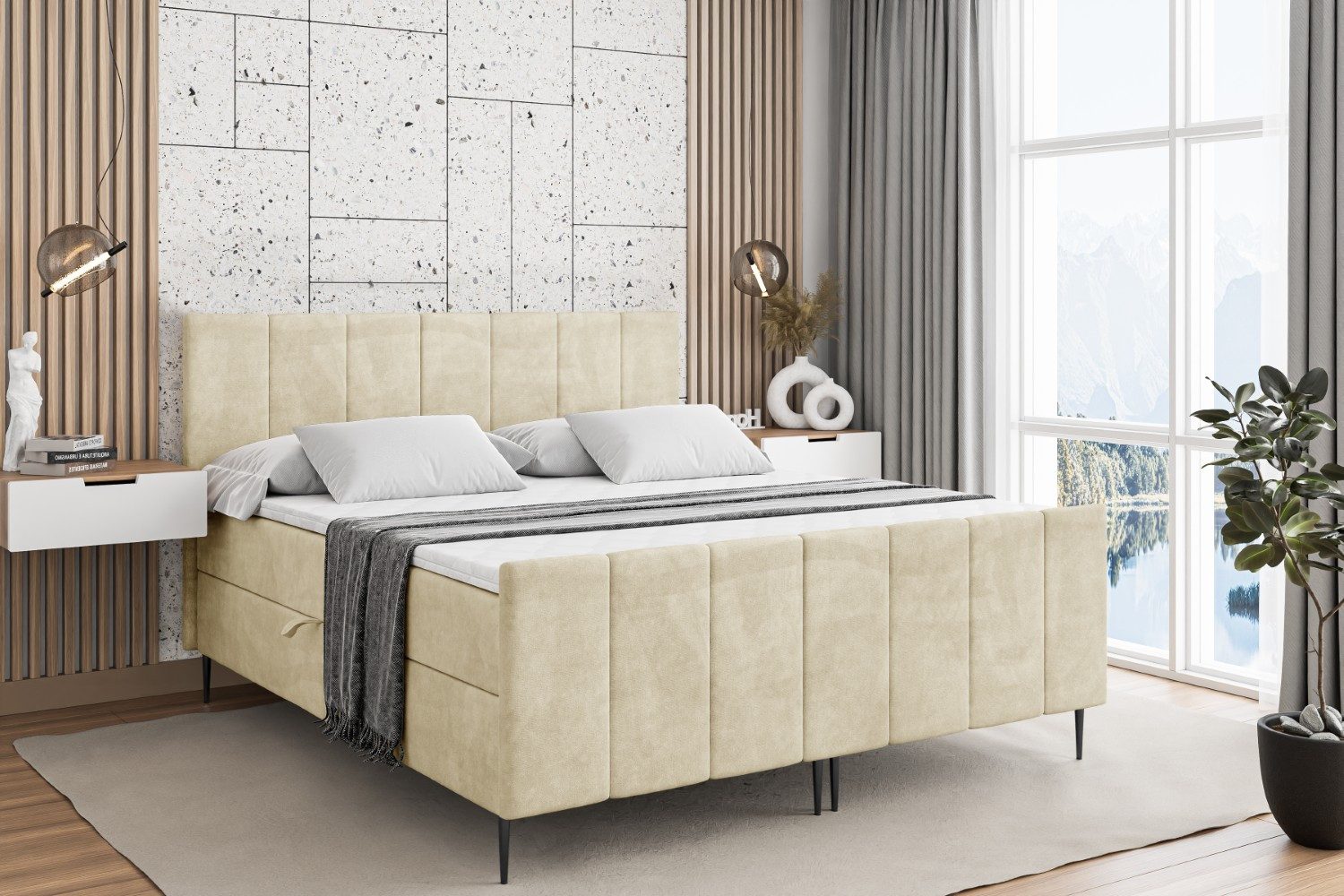 ALTDECOR Boxbett MOETI-F-Z (Multipocket-Matratze H4, H3 Matratze Bonellfederung, Topper, Kopfteil)